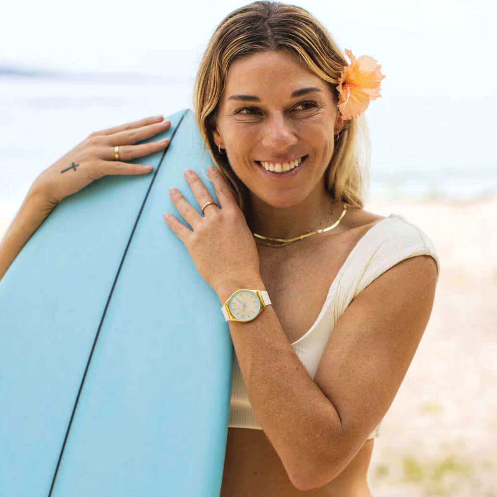 Swatch COCO HO BLU Ivory Dial Silicone Strap Watch SYXG127