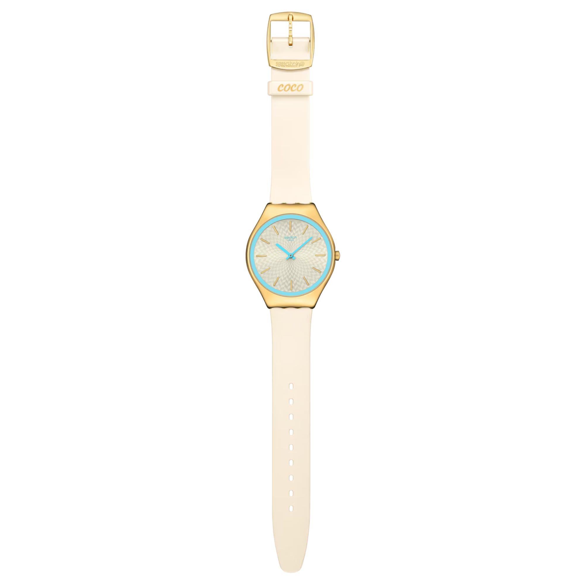 Swatch COCO HO BLU Ivory Dial Silicone Strap Watch SYXG127