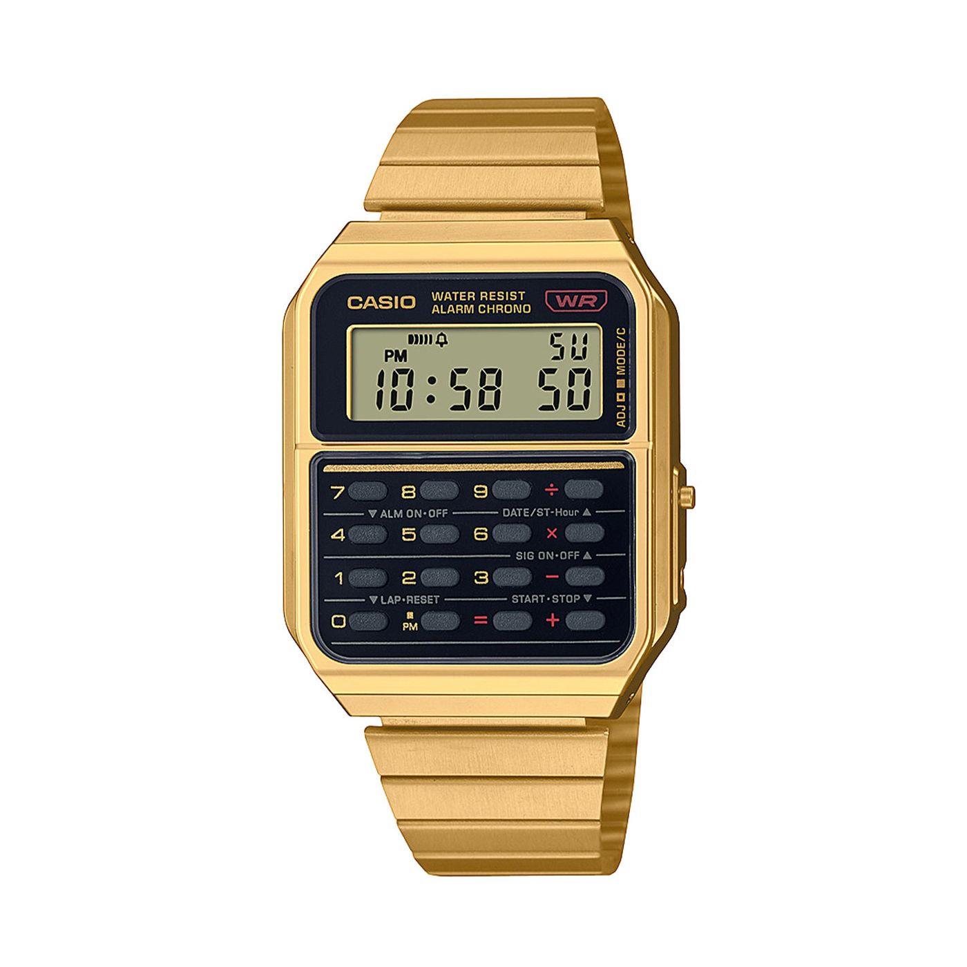 Casio Vintage Digital Calculator Gold Tone Steel Strap Quartz Unisex Watch CA-500WEG-1AEF