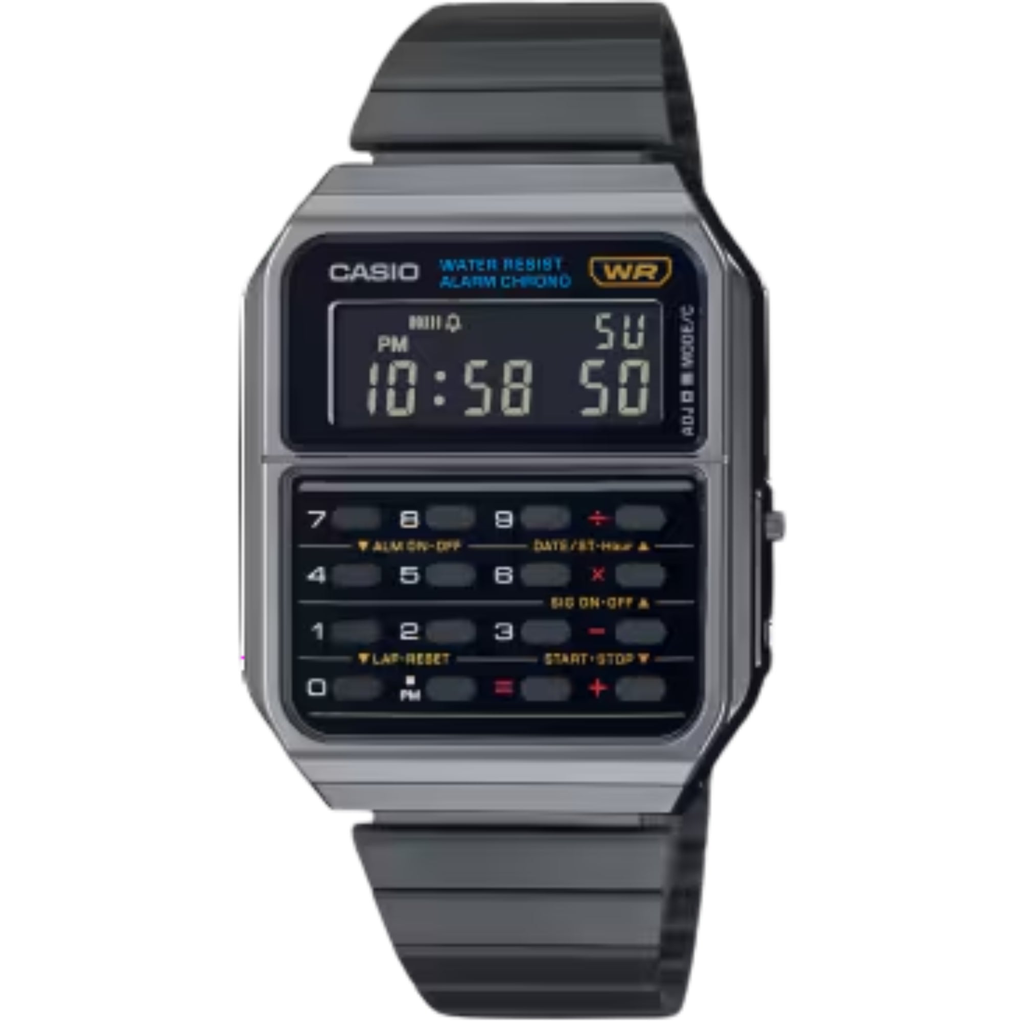 Casio Vintage Quartz Digital Calculator Black Stainless Steel Strap Unisex Watch CA-500WEGG-1BEF