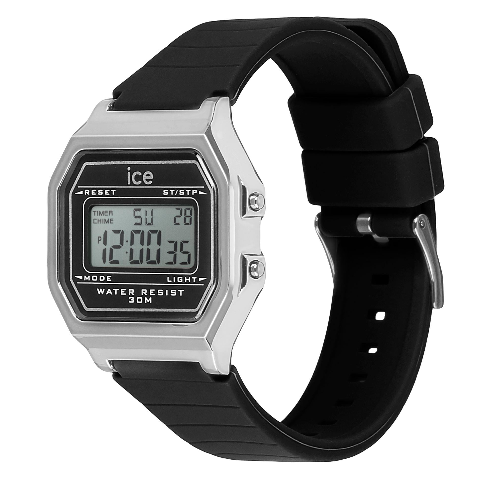 ICE Watch ICE Digit Retro Black Silver Dial Silicone Strap Watch 022063