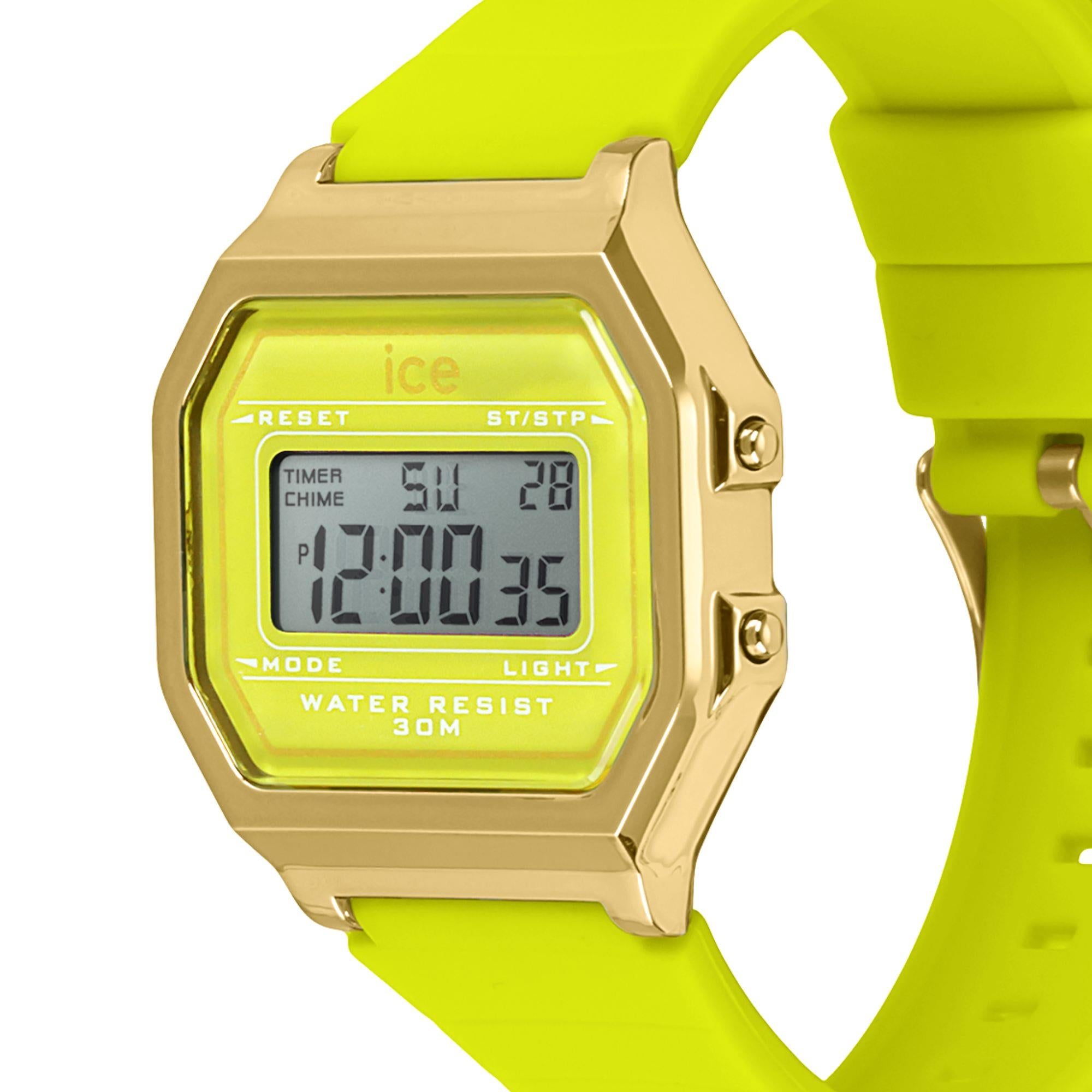 ICE Watch ICE Digit Retro Yellow Dial Silicone Strap Watch 022054