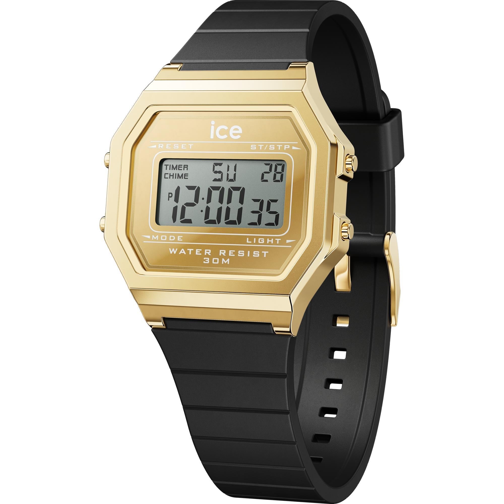 ICE Digit Retro Metal Gold Mirror Black Silicone Strap Digital Men’s Watch 022731