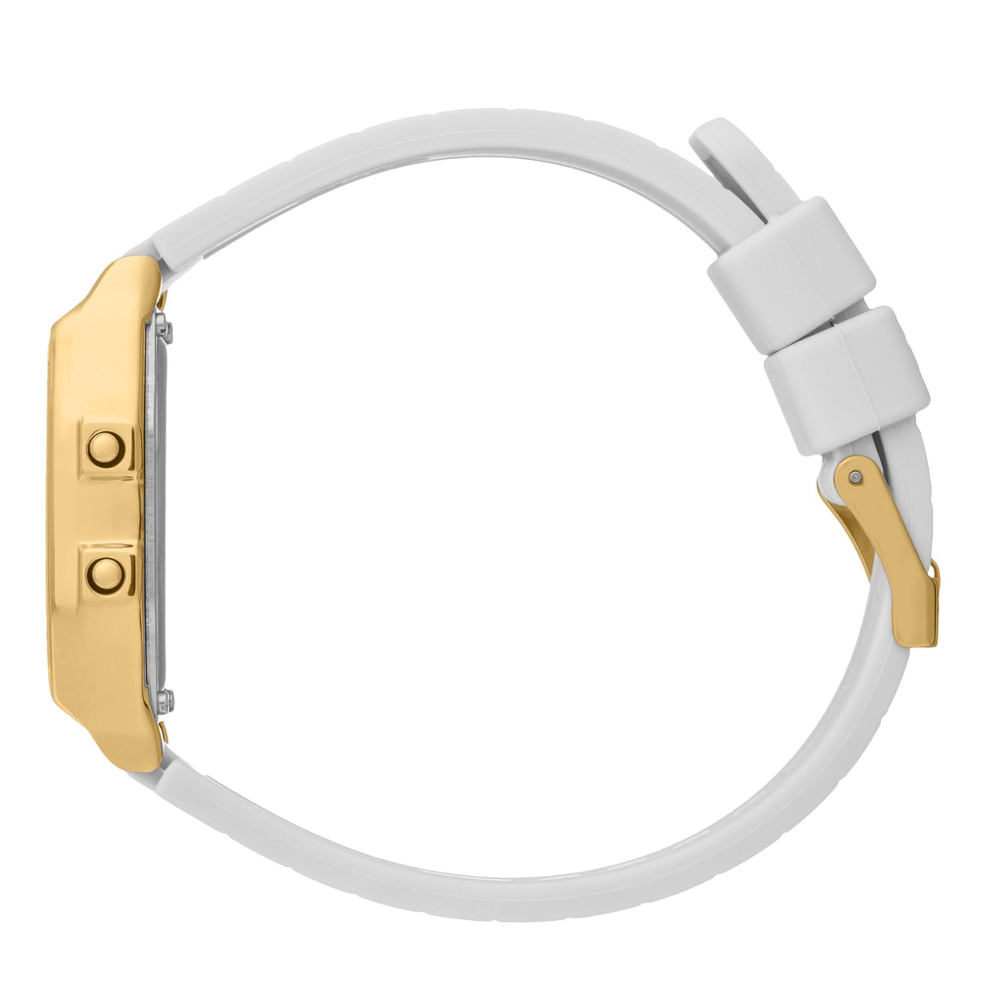 ICE Digit Retro Metal Gold Mirror White Silicone Strap Digital Women's Watch 022733