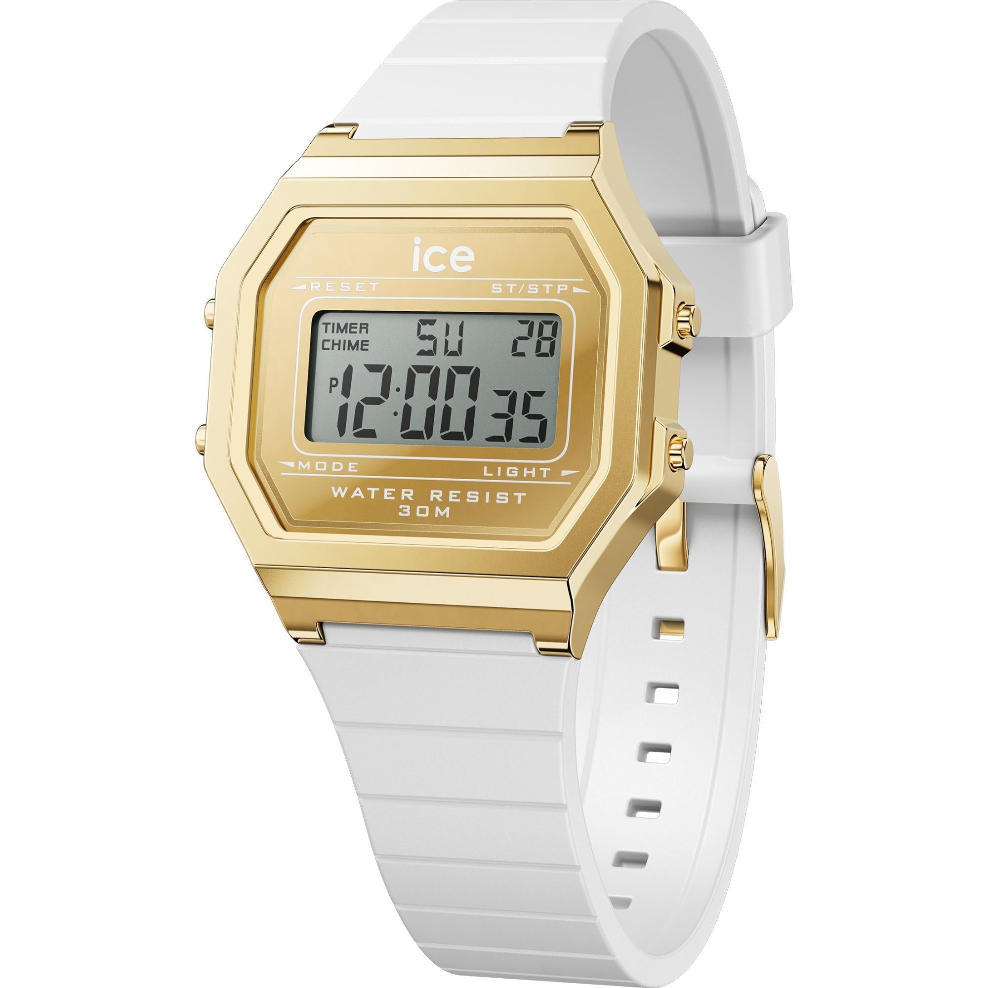 ICE Digit Retro Metal Gold Mirror White Silicone Strap Digital Women's Watch 022733