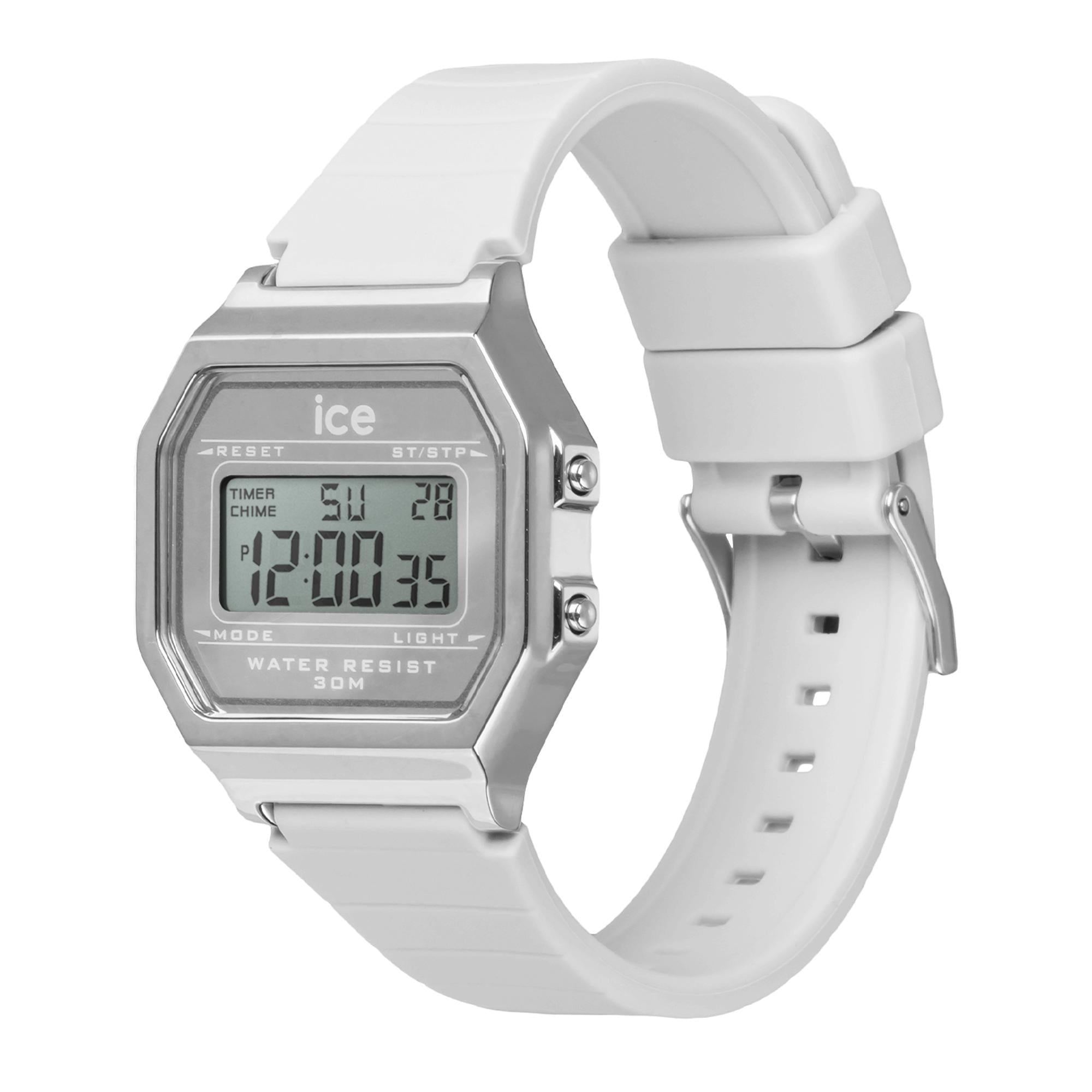 ICE Digit Retro Metal Silver Mirror White Silicone Strap Digital Women's Watch 022734