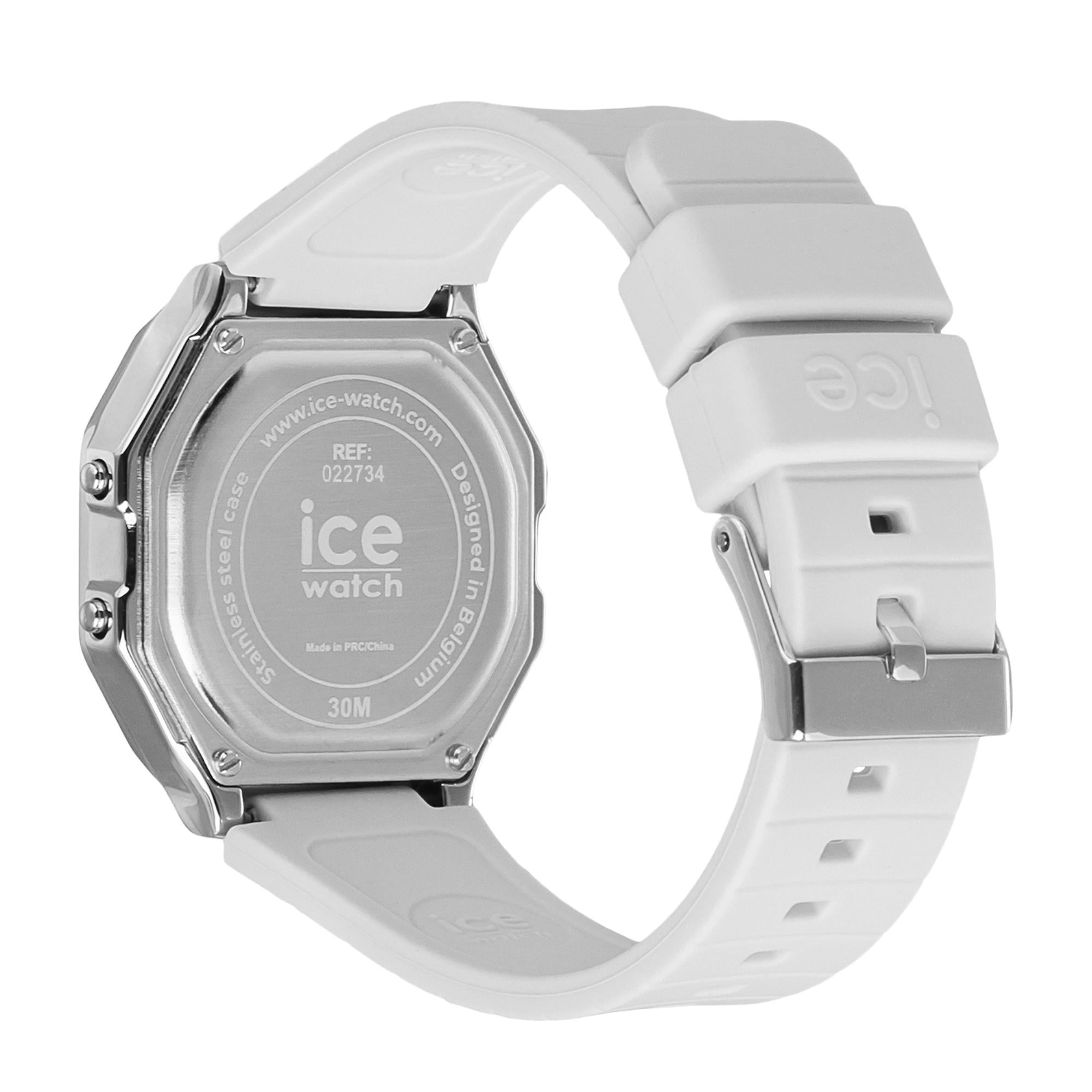 ICE Digit Retro Metal Silver Mirror White Silicone Strap Digital Women's Watch 022734