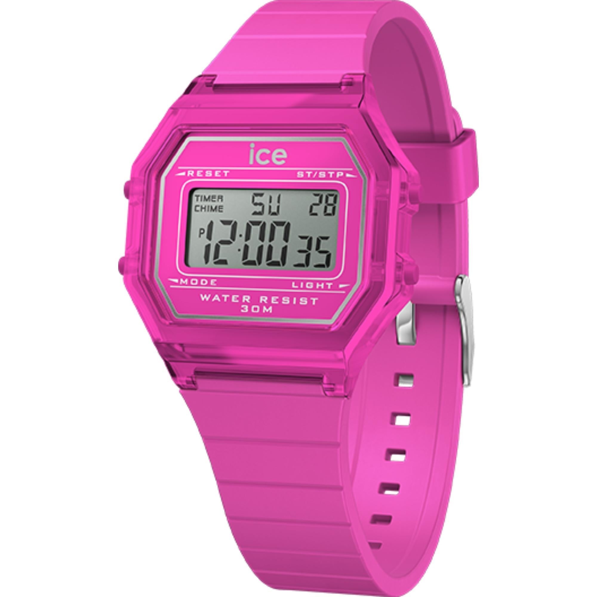 ICE Digit Retro Neon Pink Clear Silicone Strap Digital Women's Watch 022887