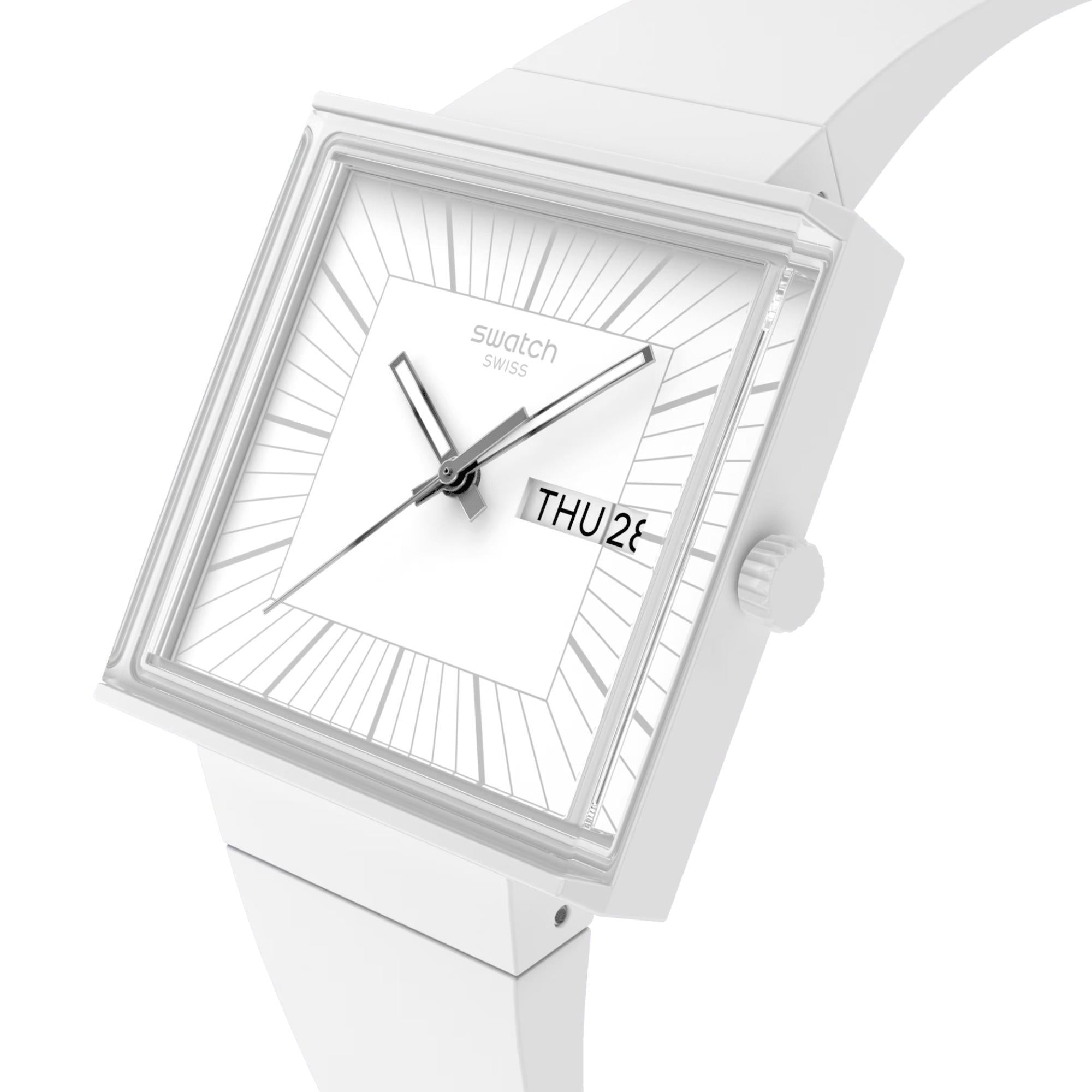 Swatch WHAT IF...ALLWHITE? Quartz White Dial Silicone Strap Men’s Watch SO34W700