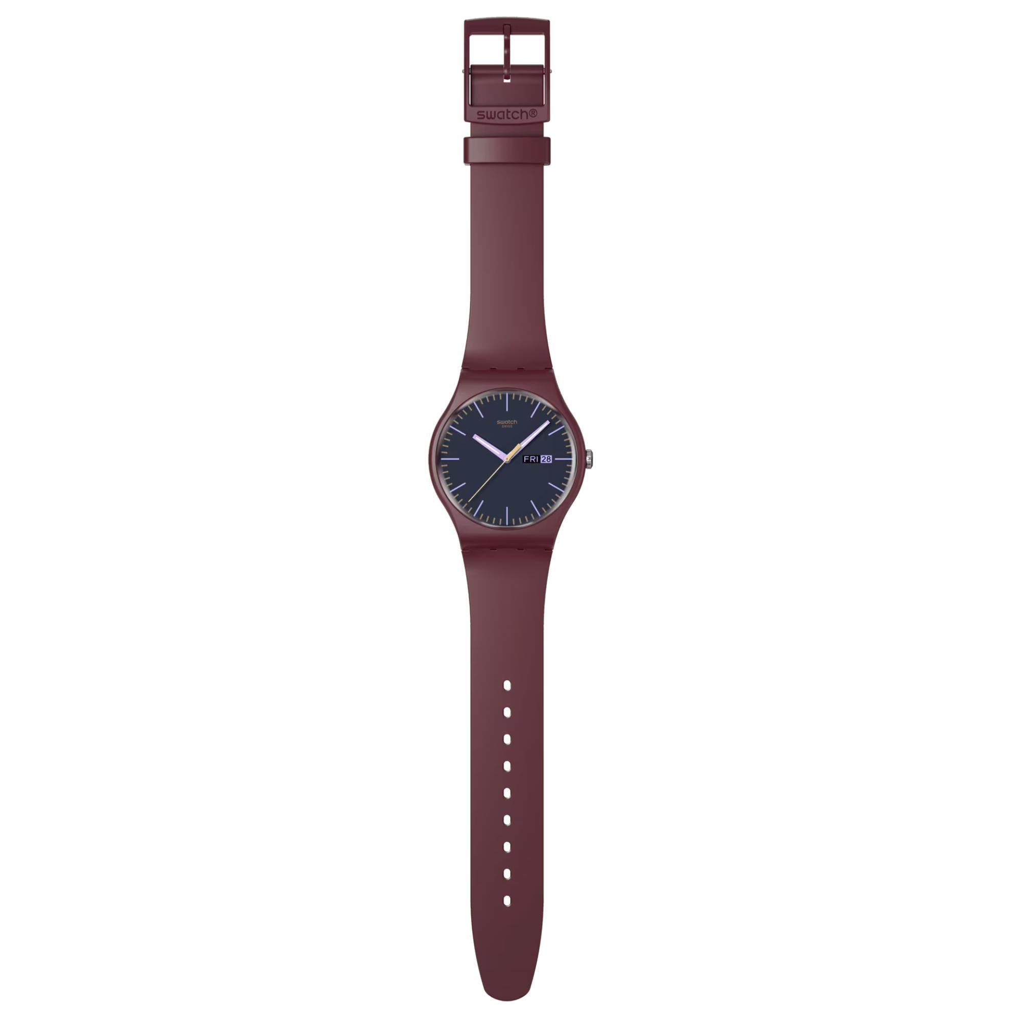 Swatch BURGUNDY BERRY Quartz Grey Dial Silicone Strap Men’s Watch SO29R707