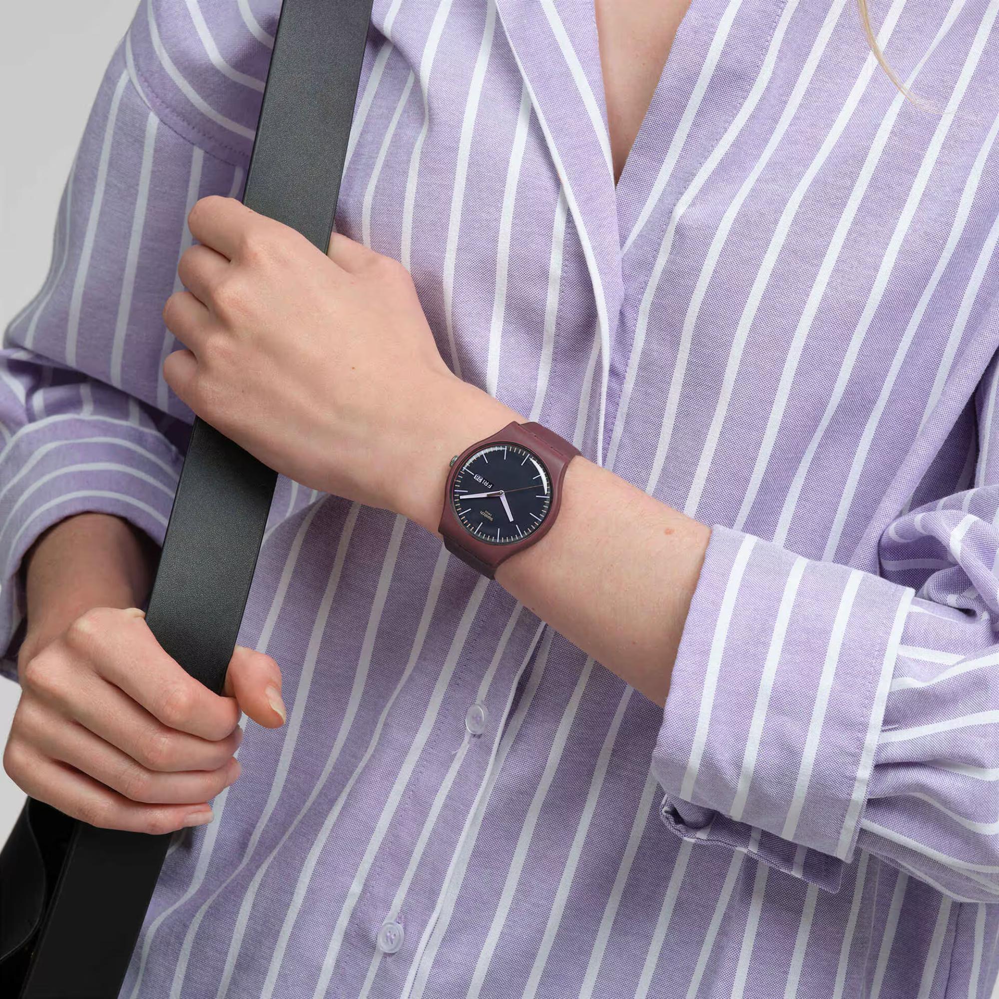 Swatch BURGUNDY BERRY Quartz Grey Dial Silicone Strap Men’s Watch SO29R707