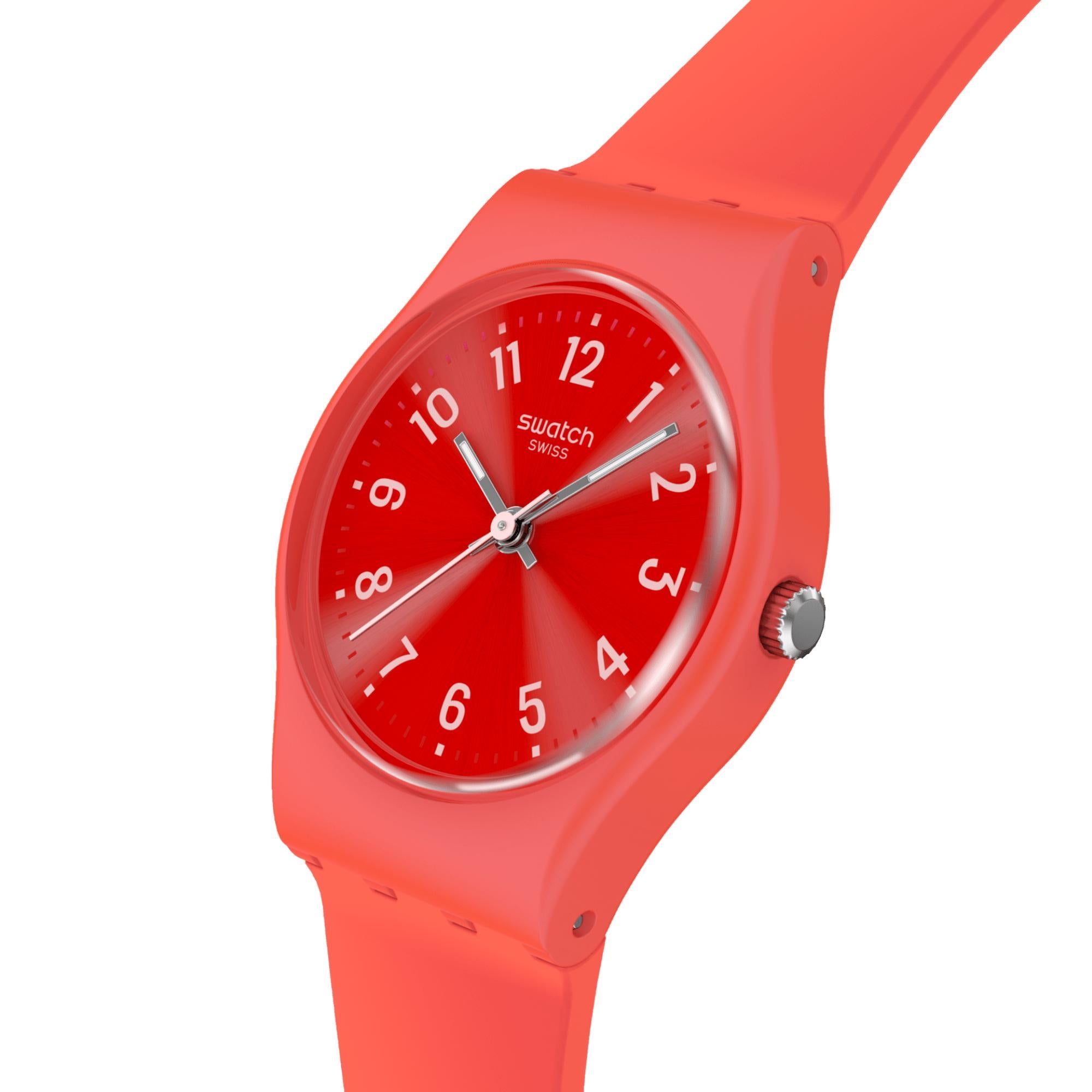 Swatch NOTES OF CORAL Quartz Red Dial Silicone Strap Unisex Watch LP165