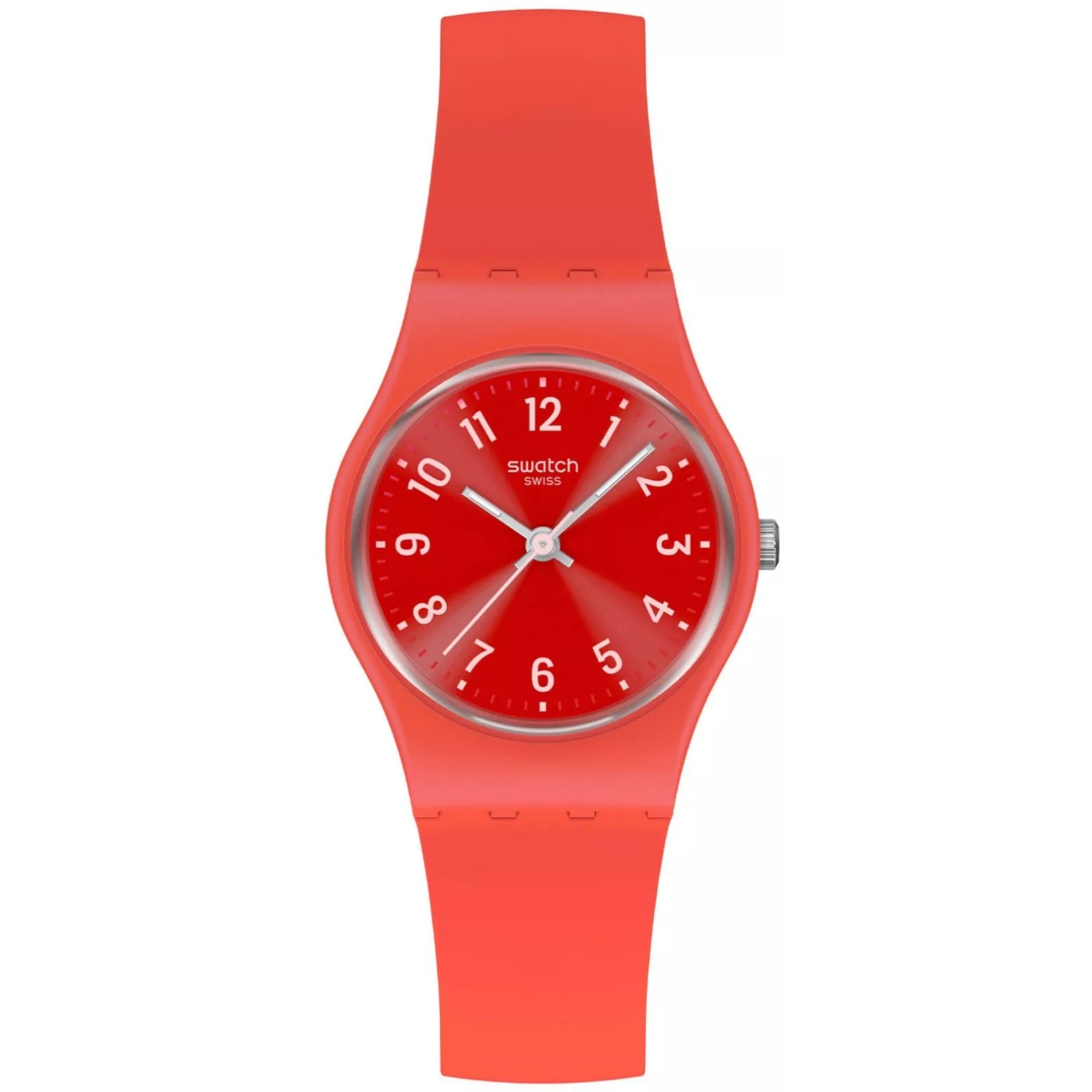 Swatch NOTES OF CORAL Quartz Red Dial Silicone Strap Unisex Watch LP165