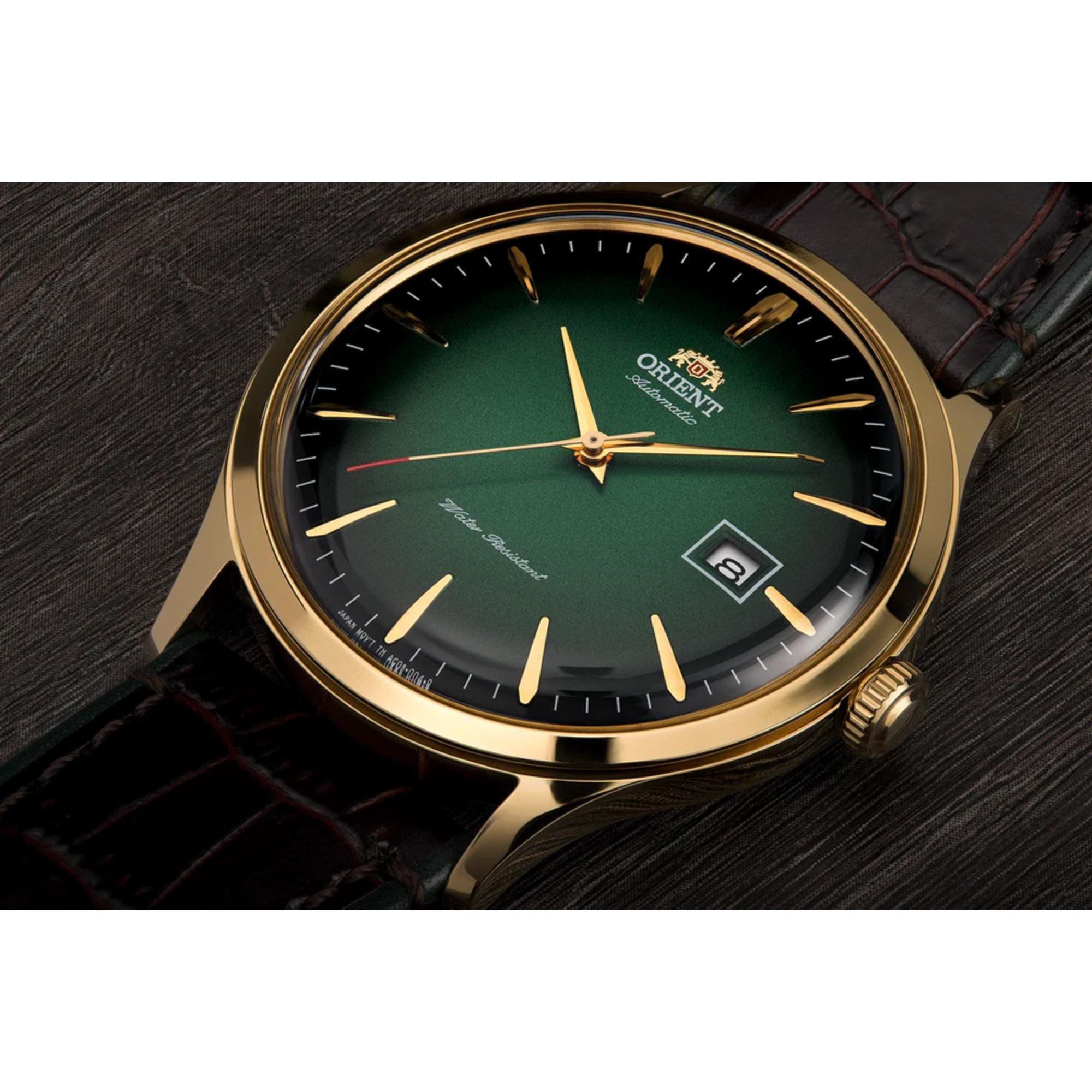Orient Bambino Automatic Green Dial Brown Leather Strap Men’s Watch TAC08002F0