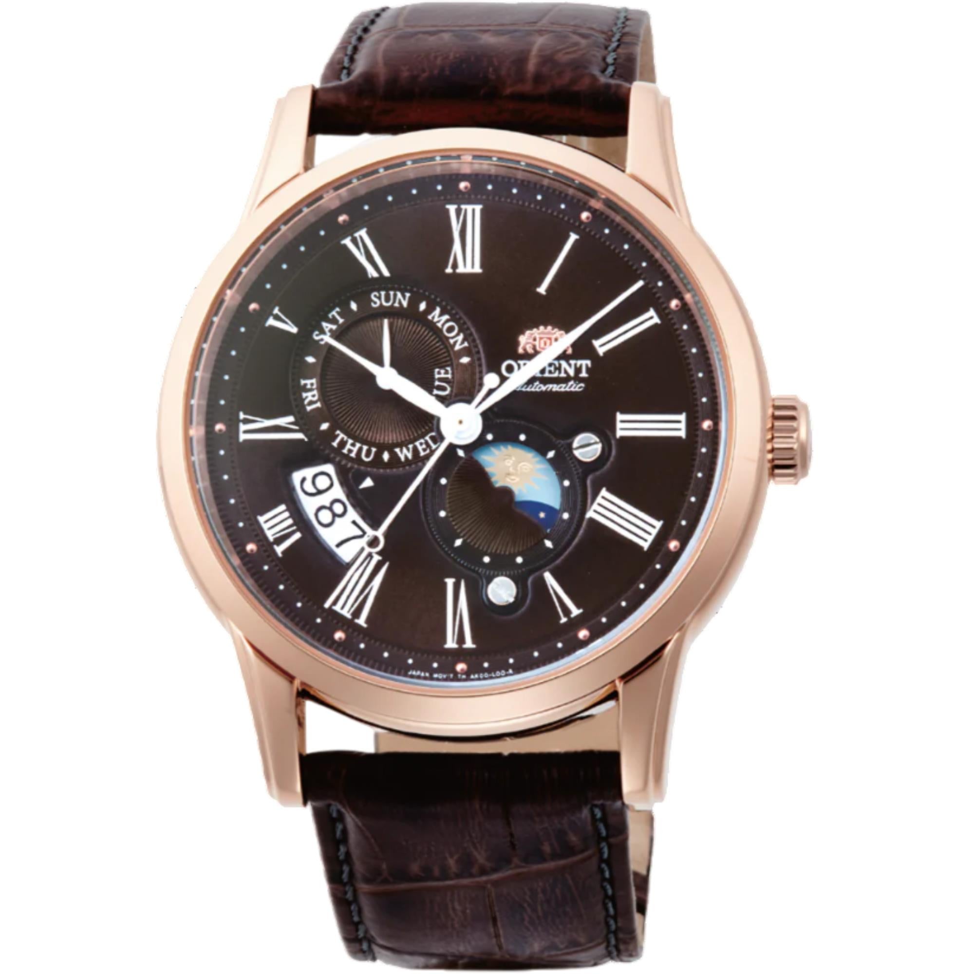 Orient Sun and Moon Automatic Brown Dial Leather Strap Men's Watch RA-AK0009T30B