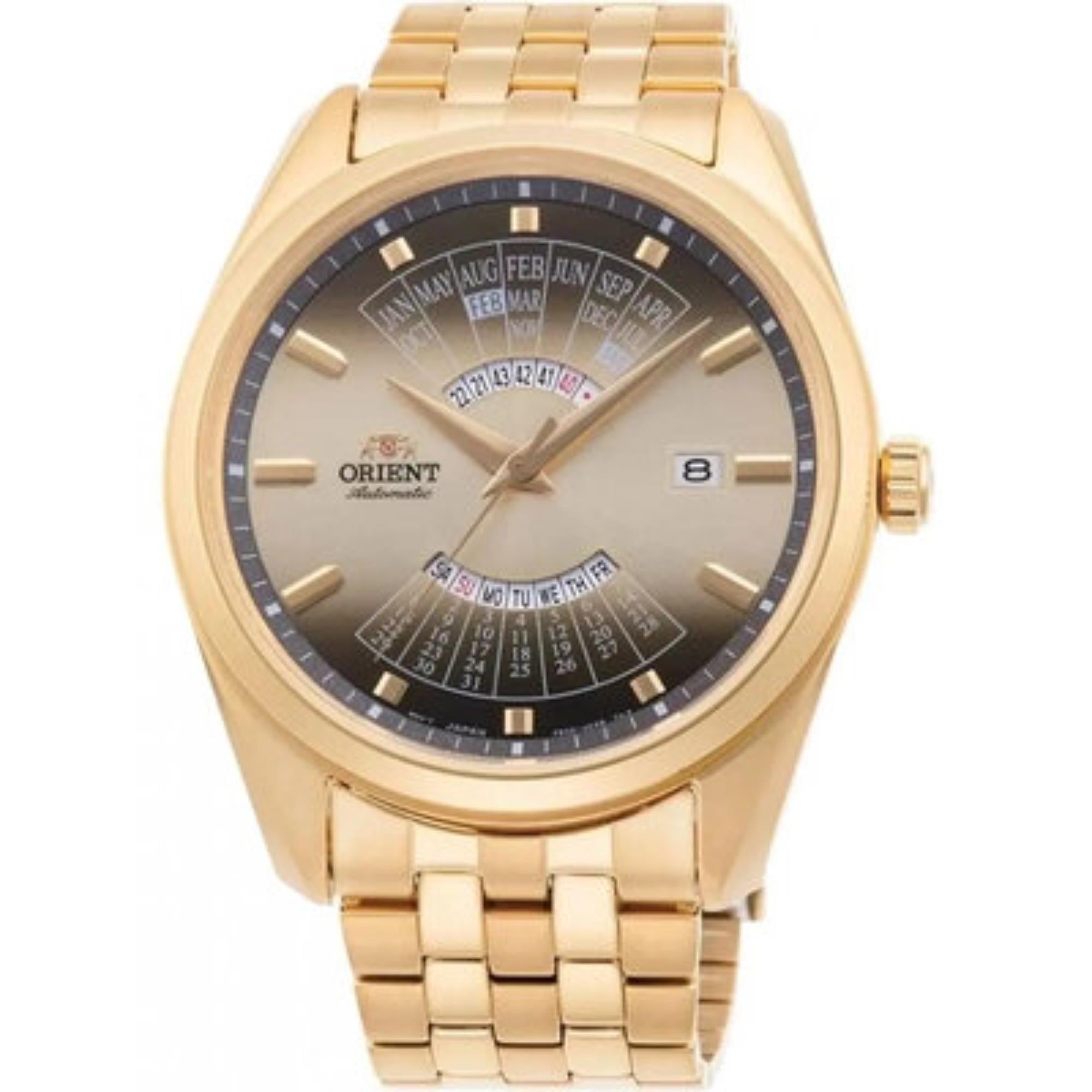 Orient Contemporary Multi-Year Calendar Automatic Gold Dial Stainless Steel Strap Men’s Watch RA-BA0001G30B