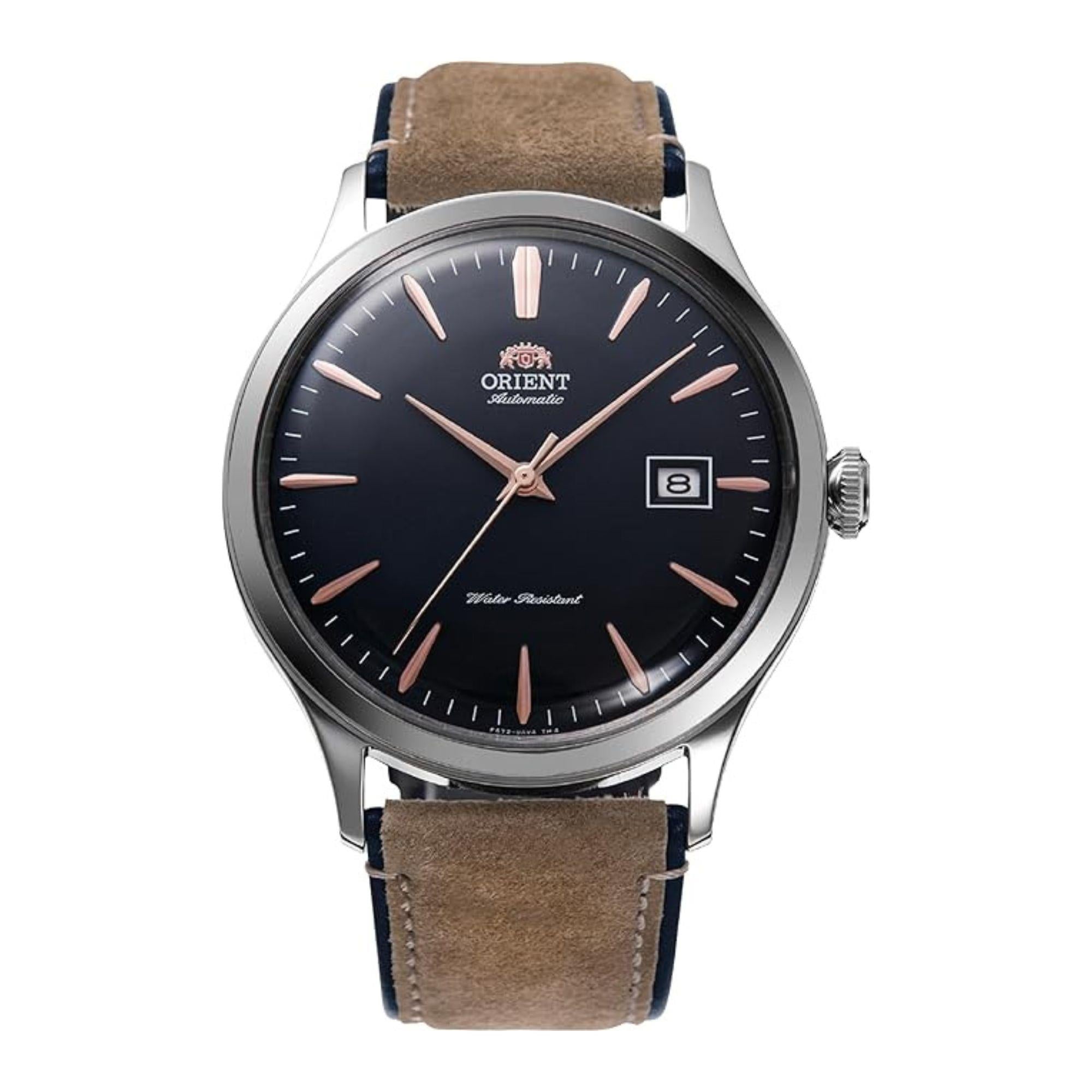 Orient Bambino Classic Vintage Style Automatic Navy Dial Leather Strap Men’s Dress Watch RA-AC0P02L30B