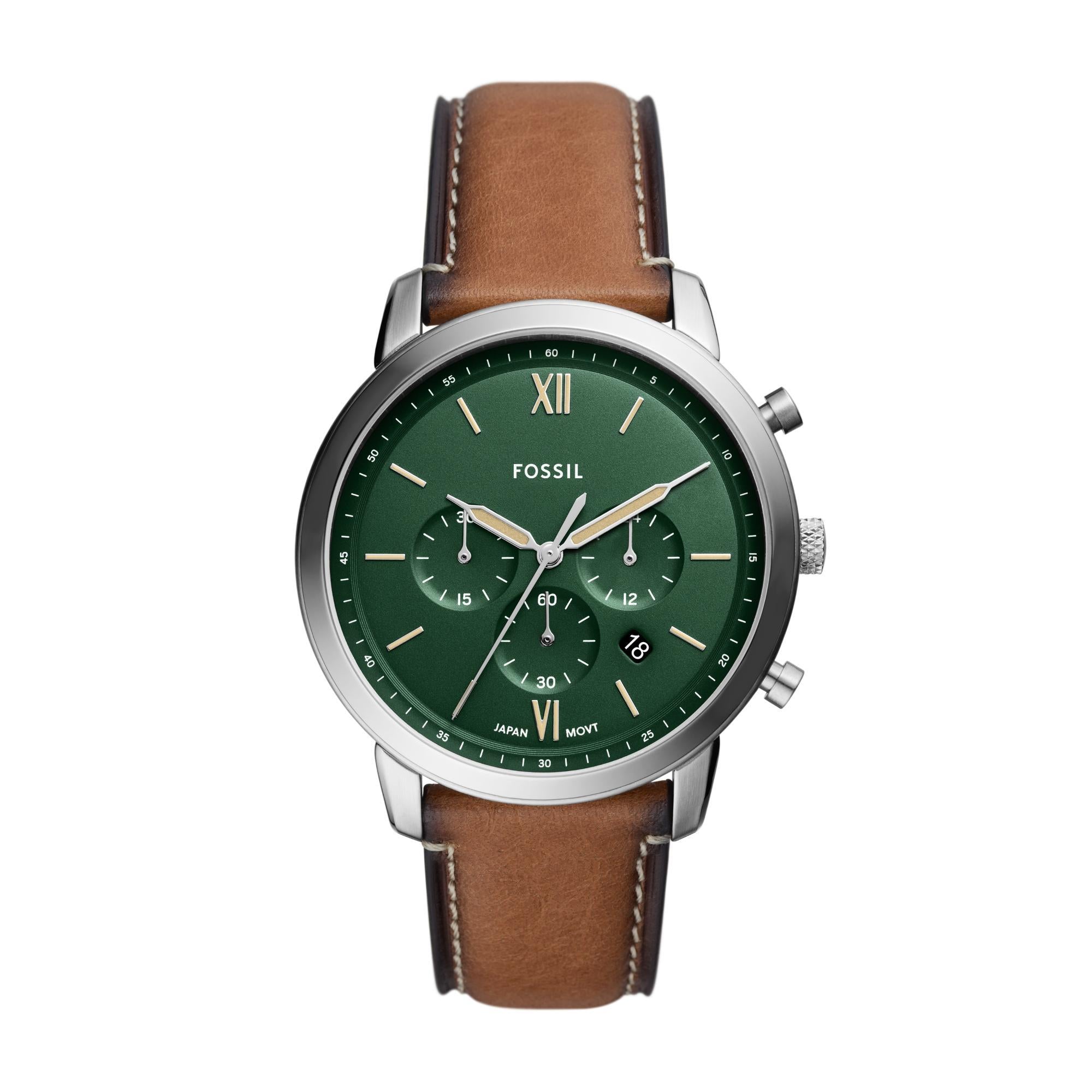 Fossil Neutra Chronograph Tan LiteHide™ Leather Green Dial Men's Watch FS5963