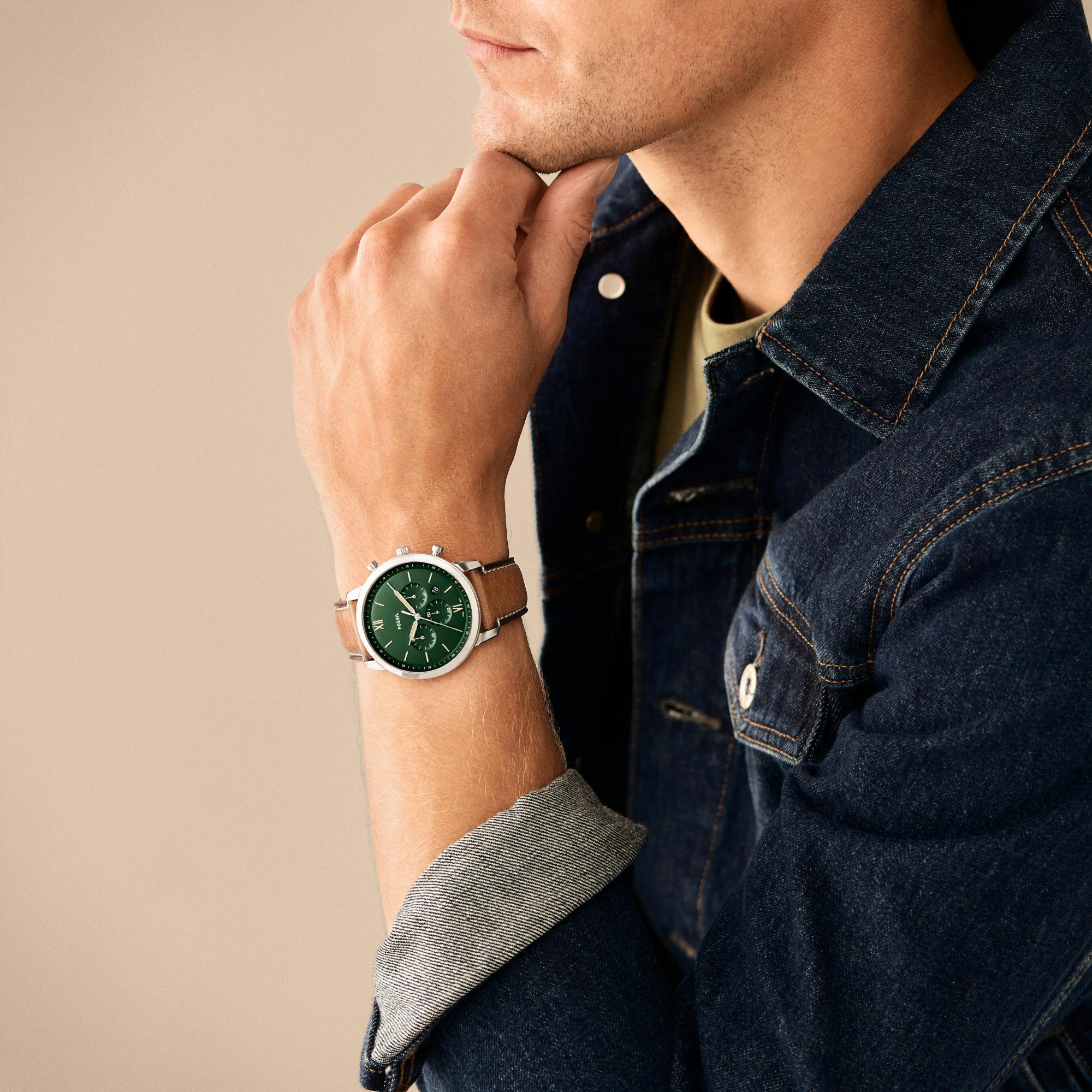 Fossil Neutra Chronograph Tan LiteHide™ Leather Green Dial Men's Watch FS5963