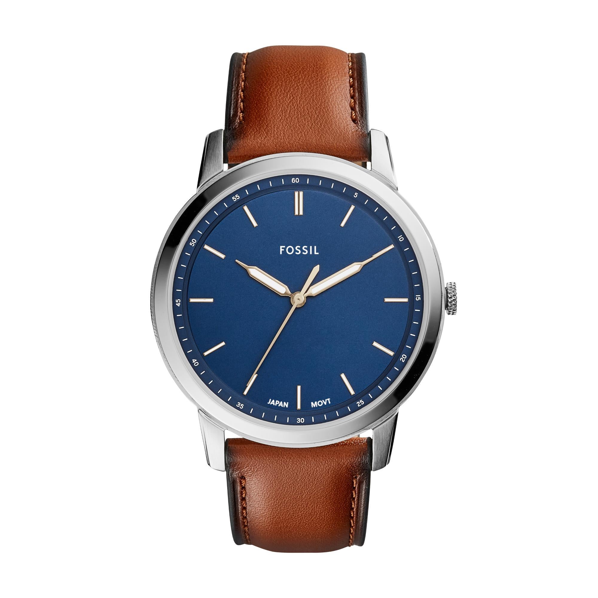 Fossil The Minimalist Slim Light Brown Leather Blue Dial Men's Watch FS5304