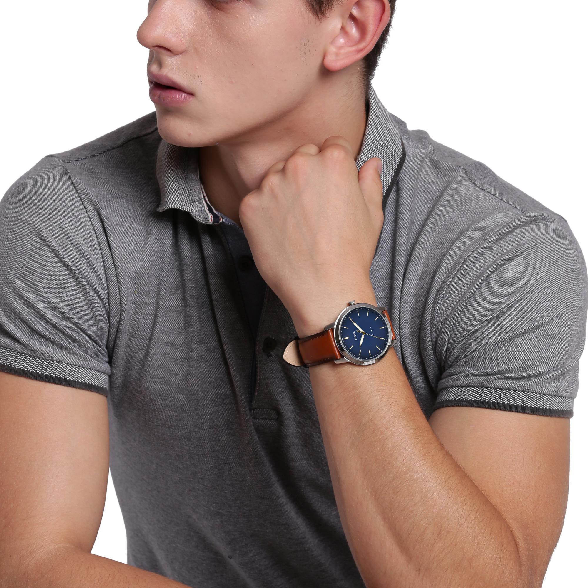 Fossil The Minimalist Slim Light Brown Leather Blue Dial Men's Watch FS5304