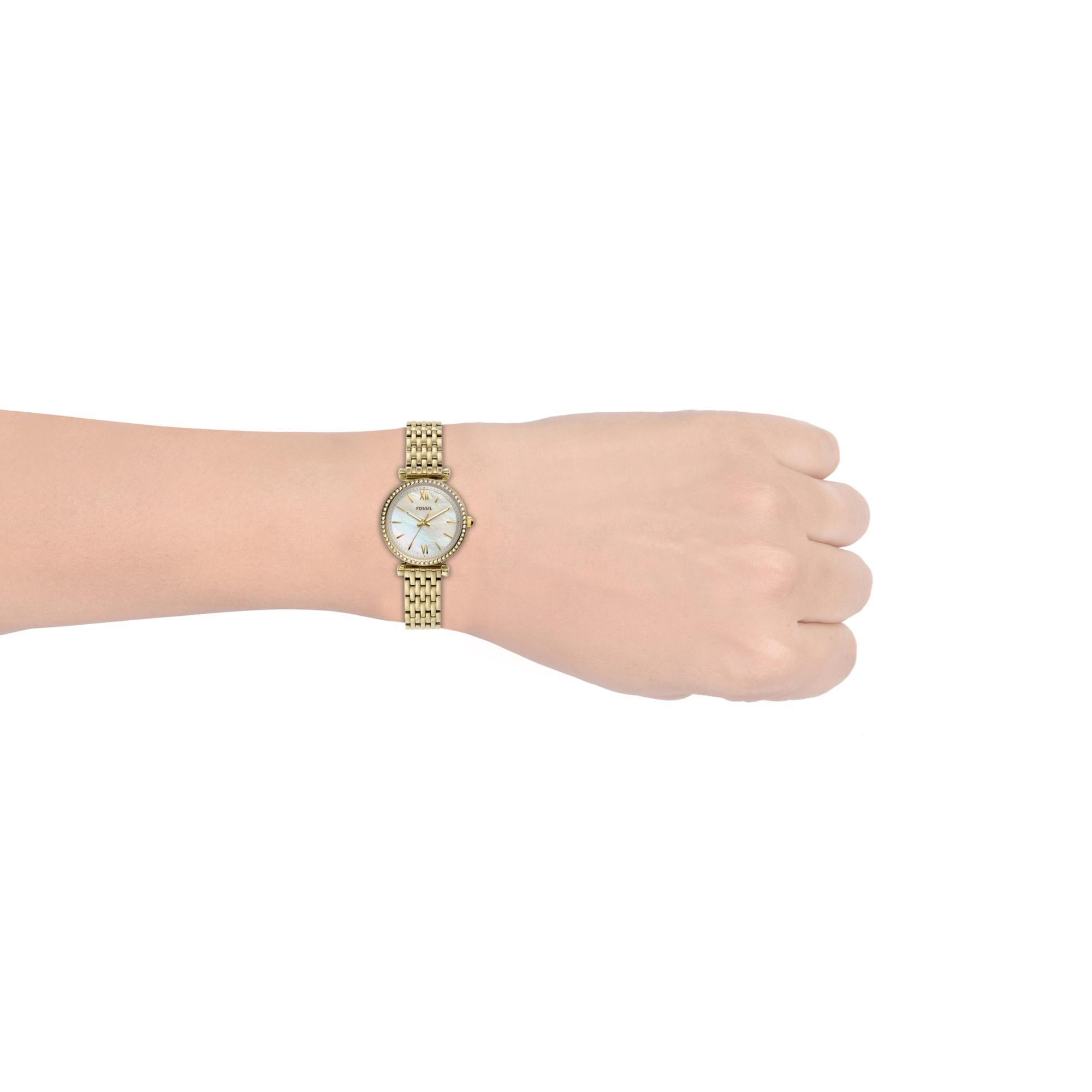 Fossil Carlie Mini Gold-Tone Stainless Steel White Dial Mother of Pearl Women's Watch ES4735