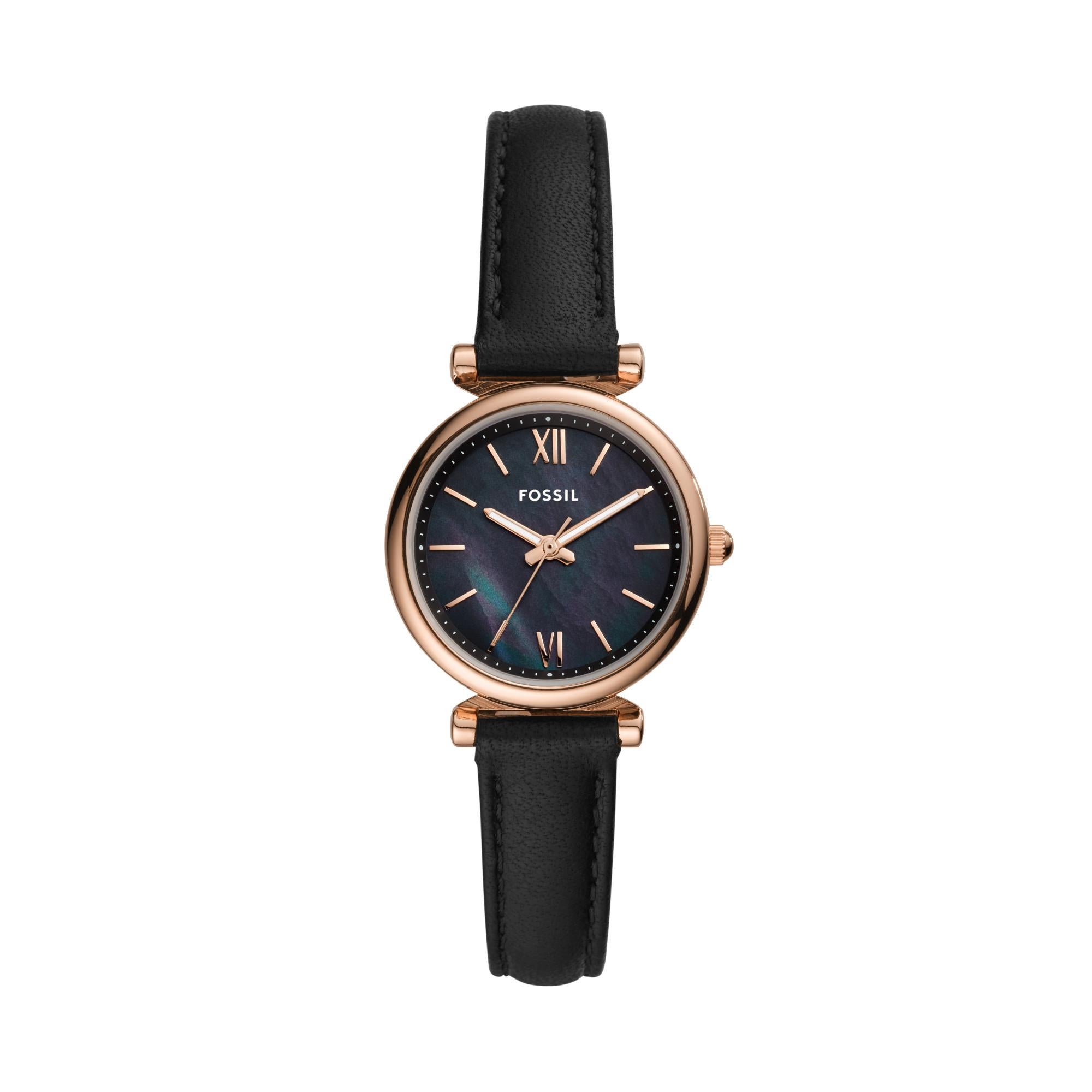 Fossil Carlie Mini Black Leather Black Dial Mother of Pearl Women's Watch ES4700
