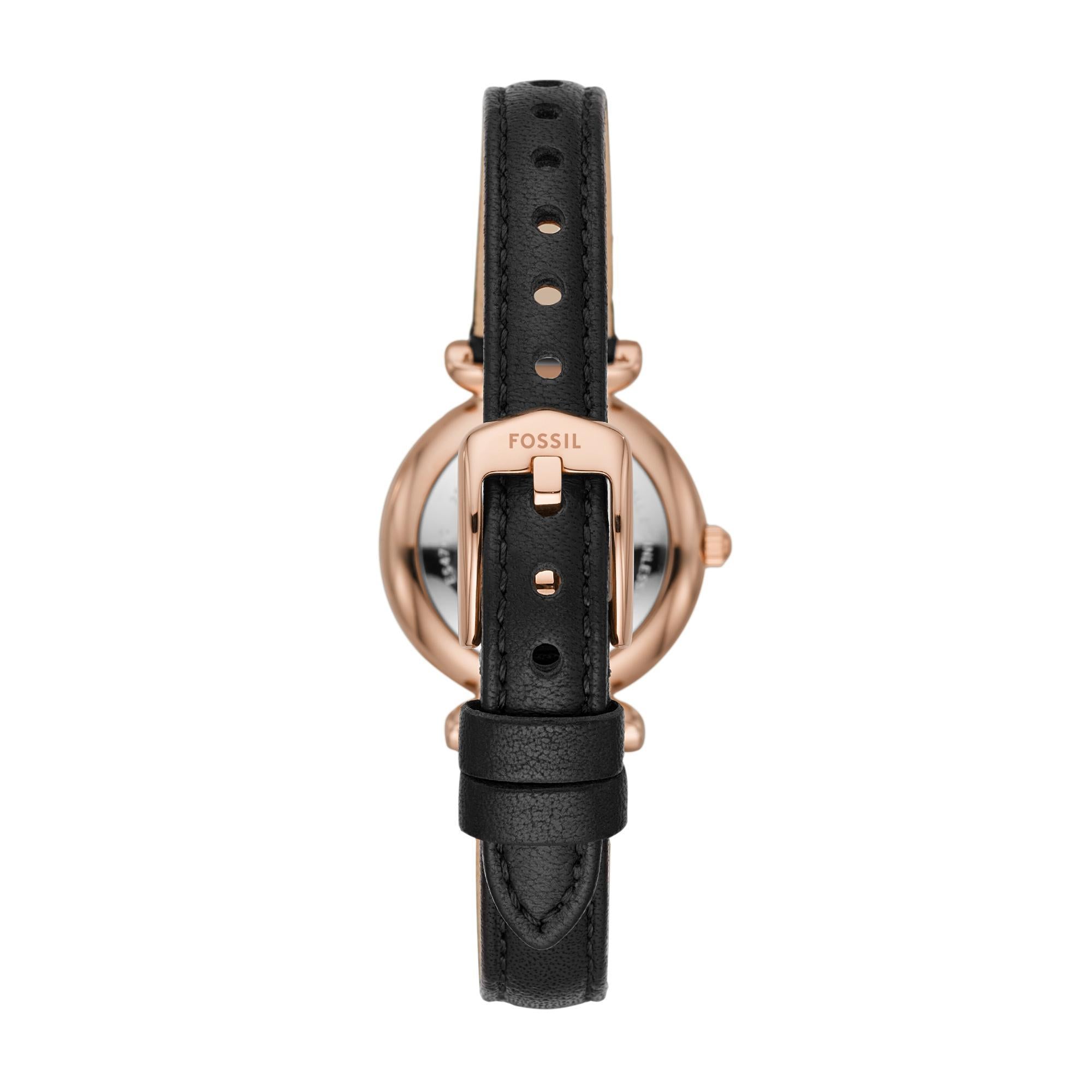 Fossil Carlie Mini Black Leather Black Dial Mother of Pearl Women's Watch ES4700