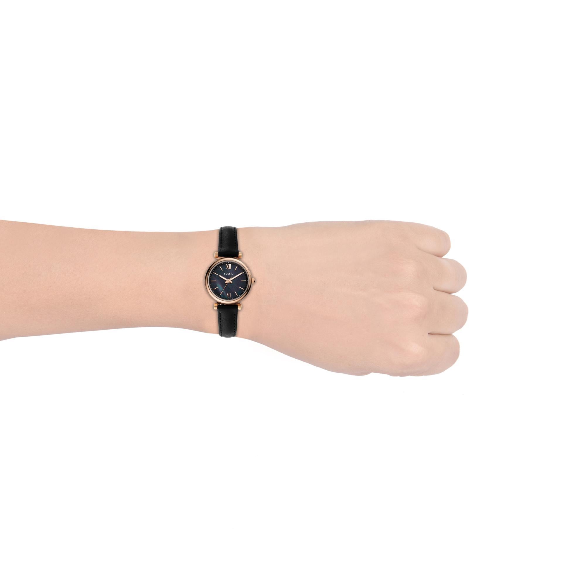 Fossil Carlie Mini Black Leather Black Dial Mother of Pearl Women's Watch ES4700