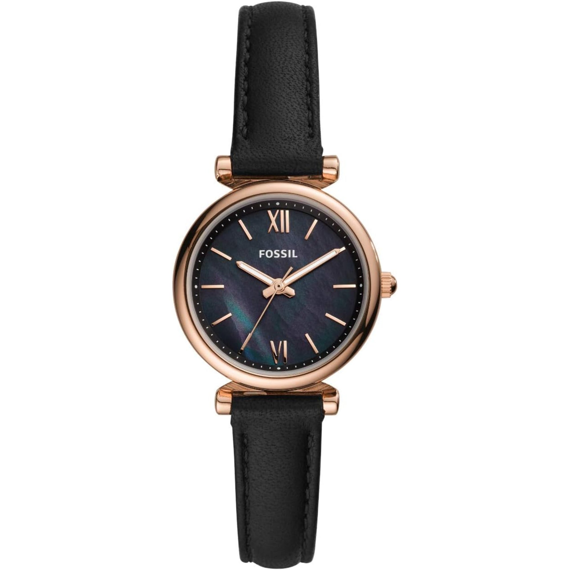 Fossil Carlie Mini Black Leather Black Dial Mother of Pearl Women's Watch ES4700