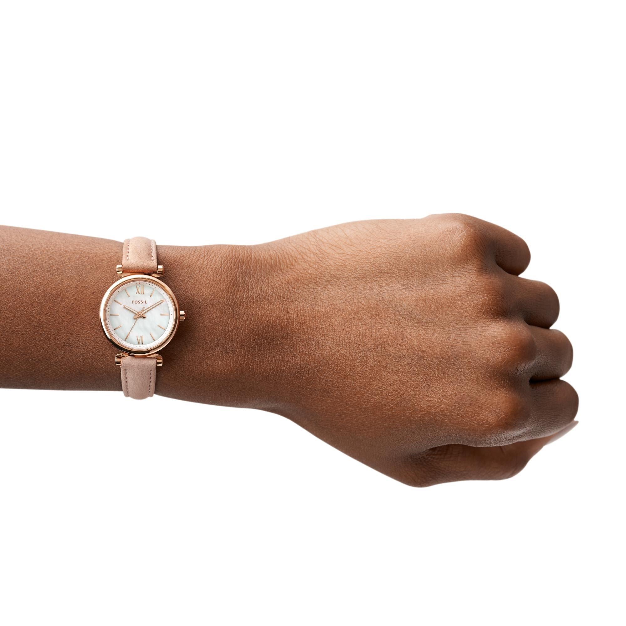 Fossil Carlie Mini Blush Leather White Mother of Pearl Dial Ladies Watch ES4699
