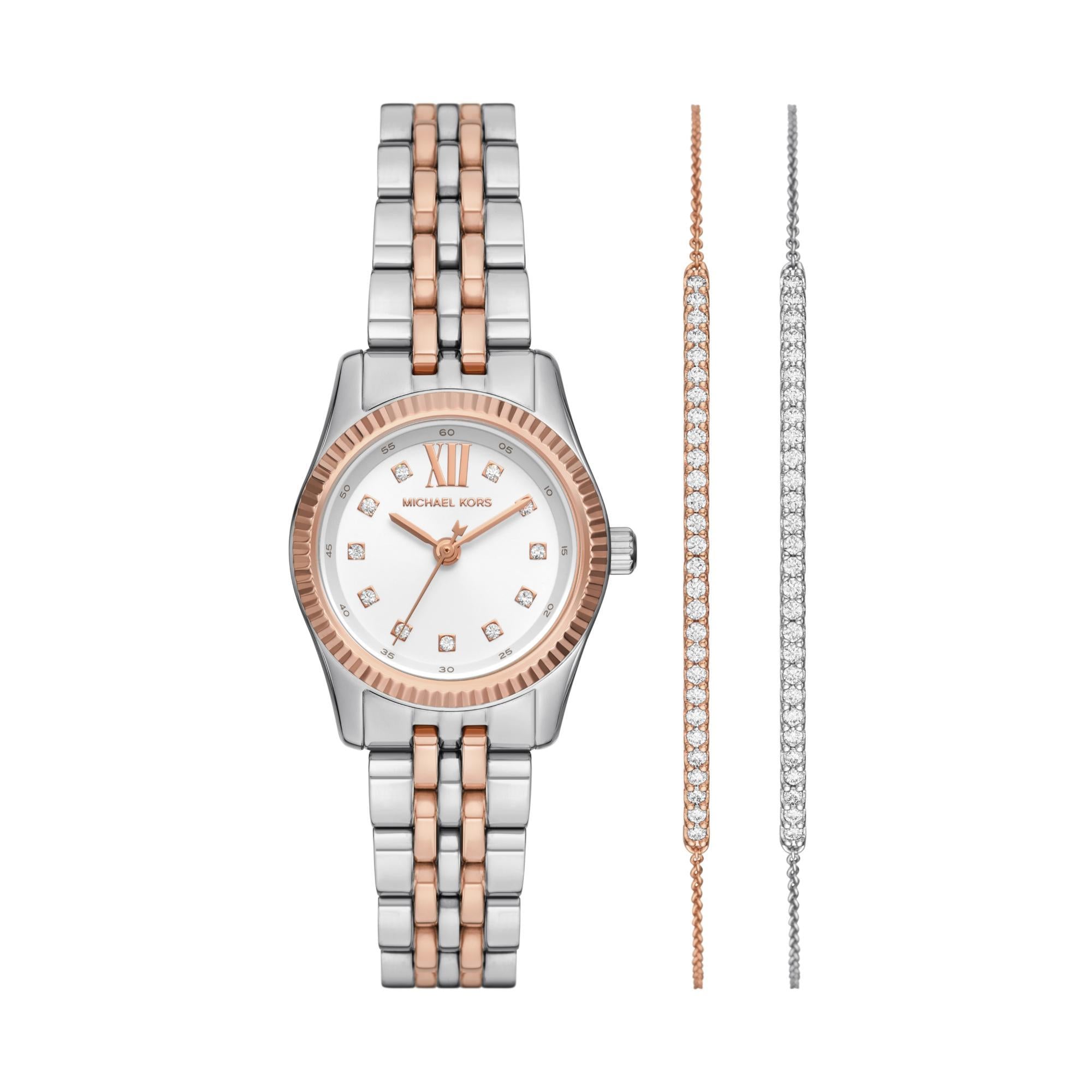 Michael Kors Lexington Stainless Steel White Dial Women's Watch and Bracelets Gift Set MK4817SET