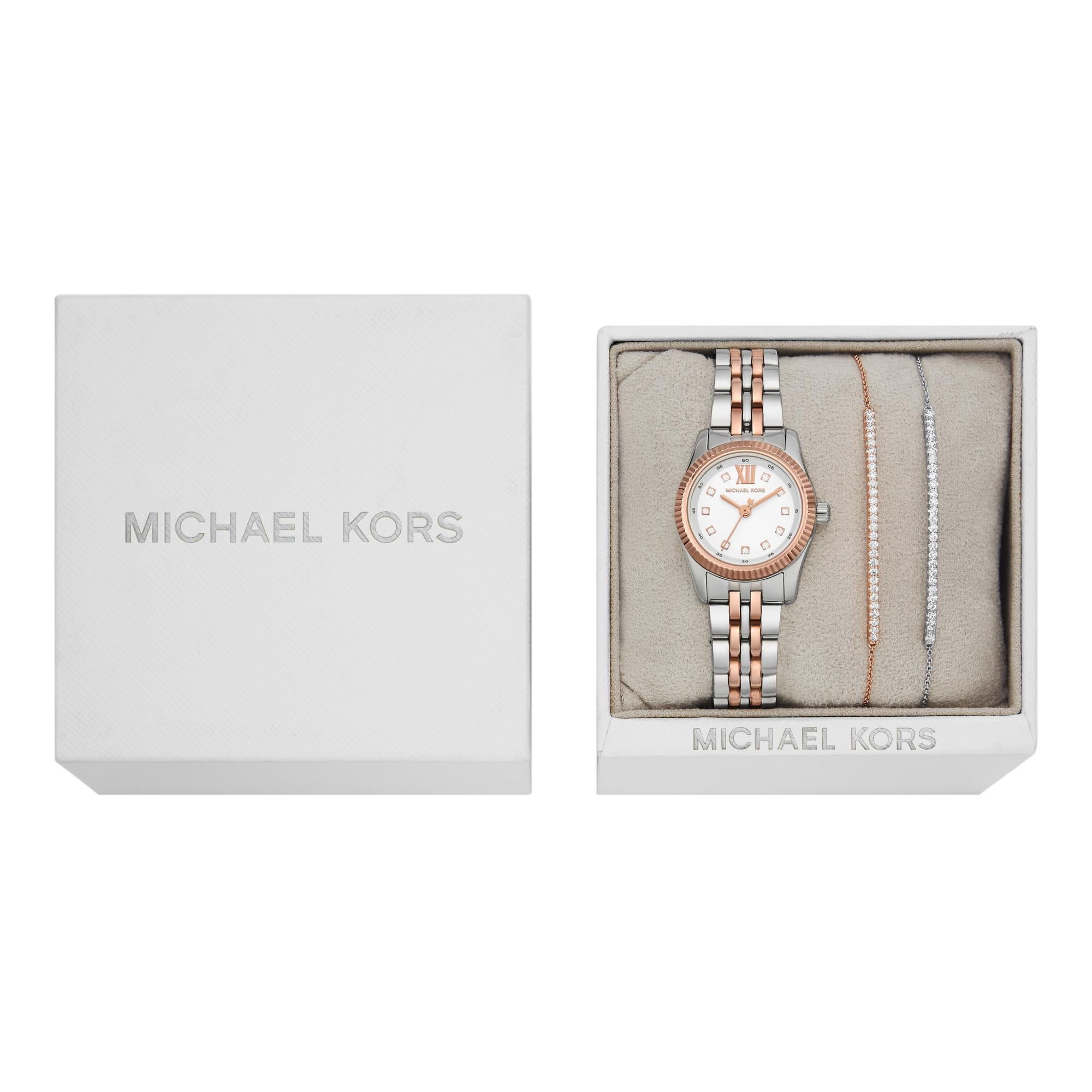Michael Kors Lexington Stainless Steel White Dial Women's Watch and Bracelets Gift Set MK4817SET