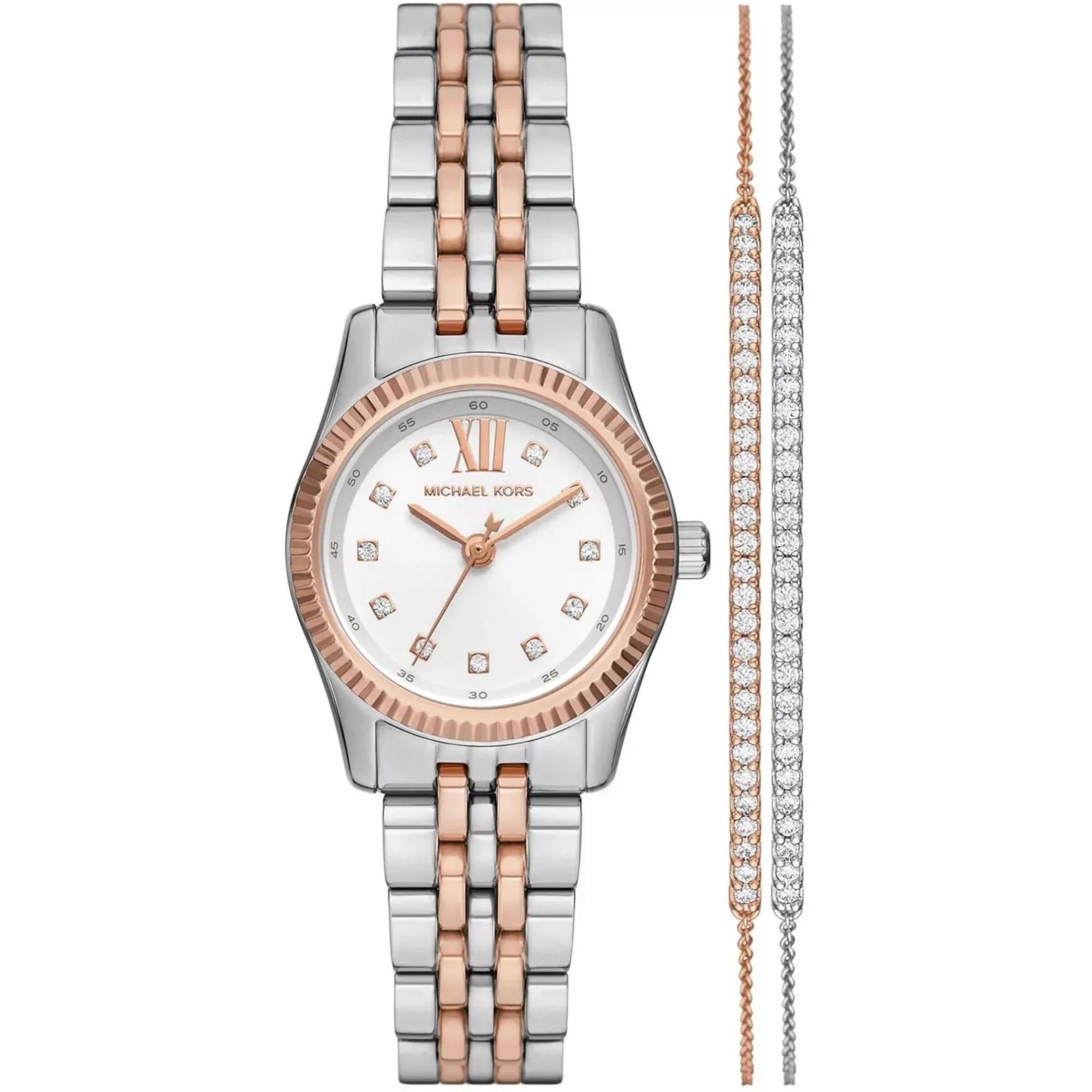 Michael Kors Lexington Stainless Steel White Dial Women's Watch and Bracelets Gift Set MK4817SET