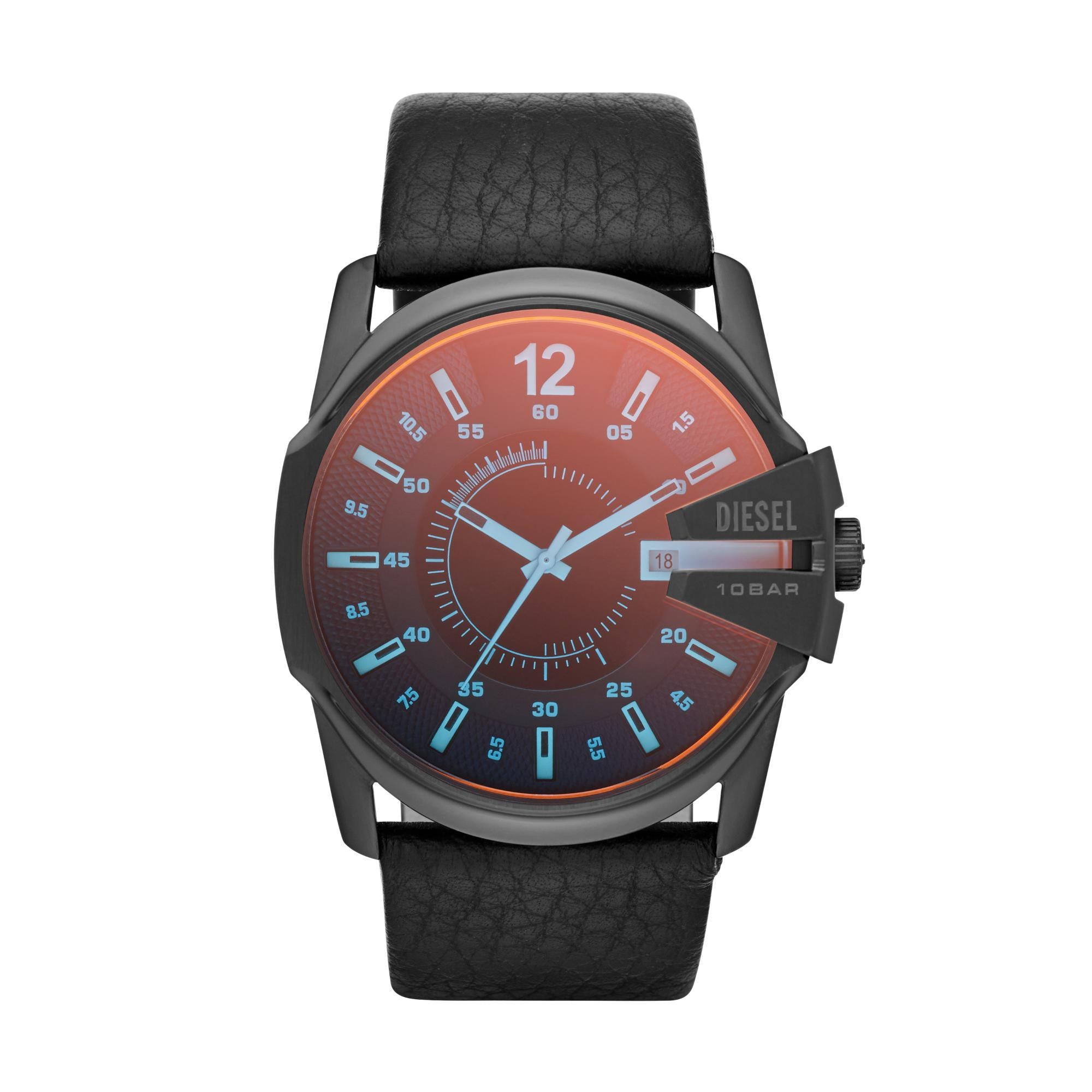 Diesel Master Chief Three-Hand Date Black Leather Black Dial Men's Watch DZ1657
