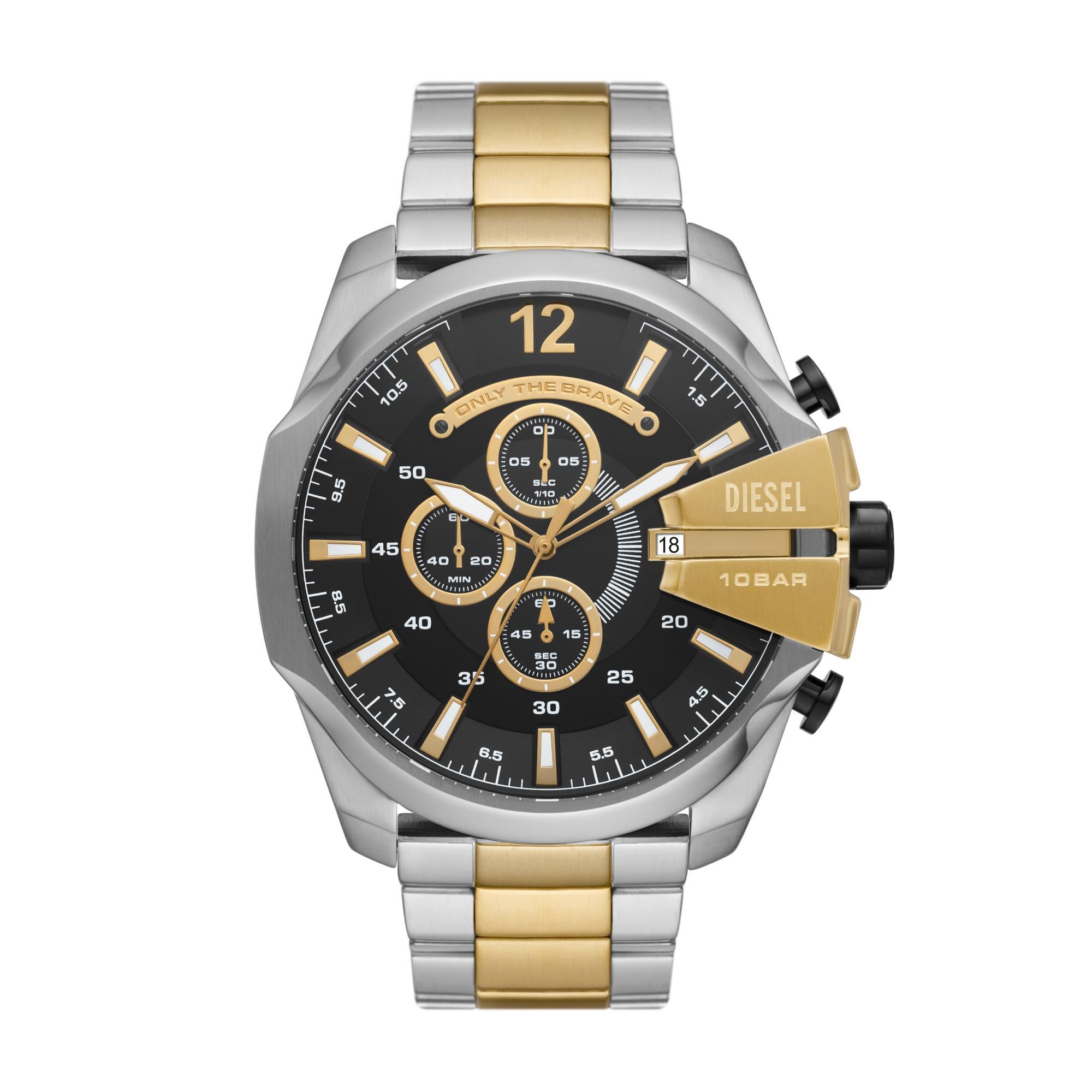 Diesel Mega Chief Chronograph Two-Tone Stainless Steel Black Dial Men's Watch DZ4581