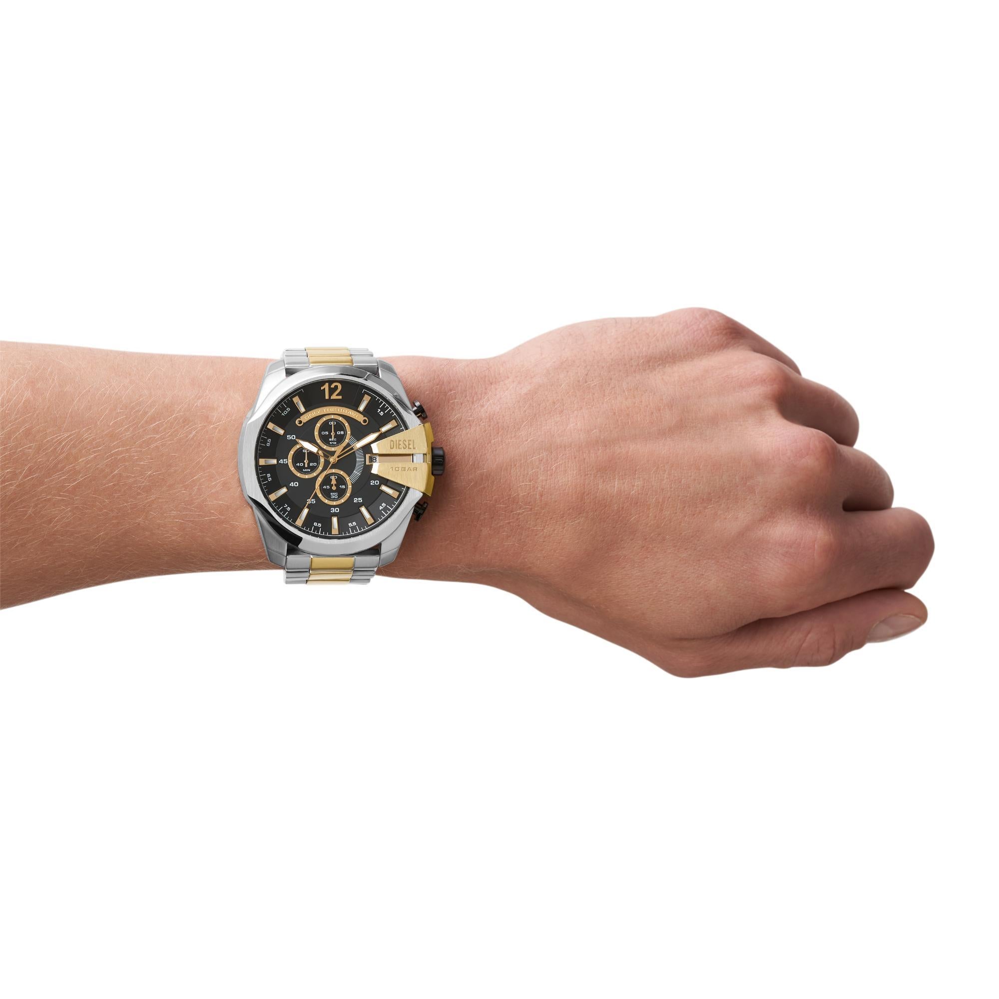 Diesel Mega Chief Chronograph Two-Tone Stainless Steel Black Dial Men's Watch DZ4581