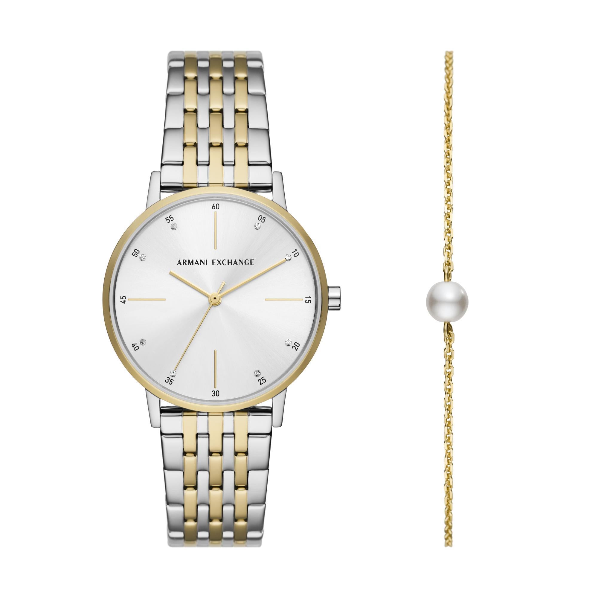 Armani Exchange Lola Quartz Two-Tone Stainless Steel Silver Dial Watch and Bracelet Set AX7156SET