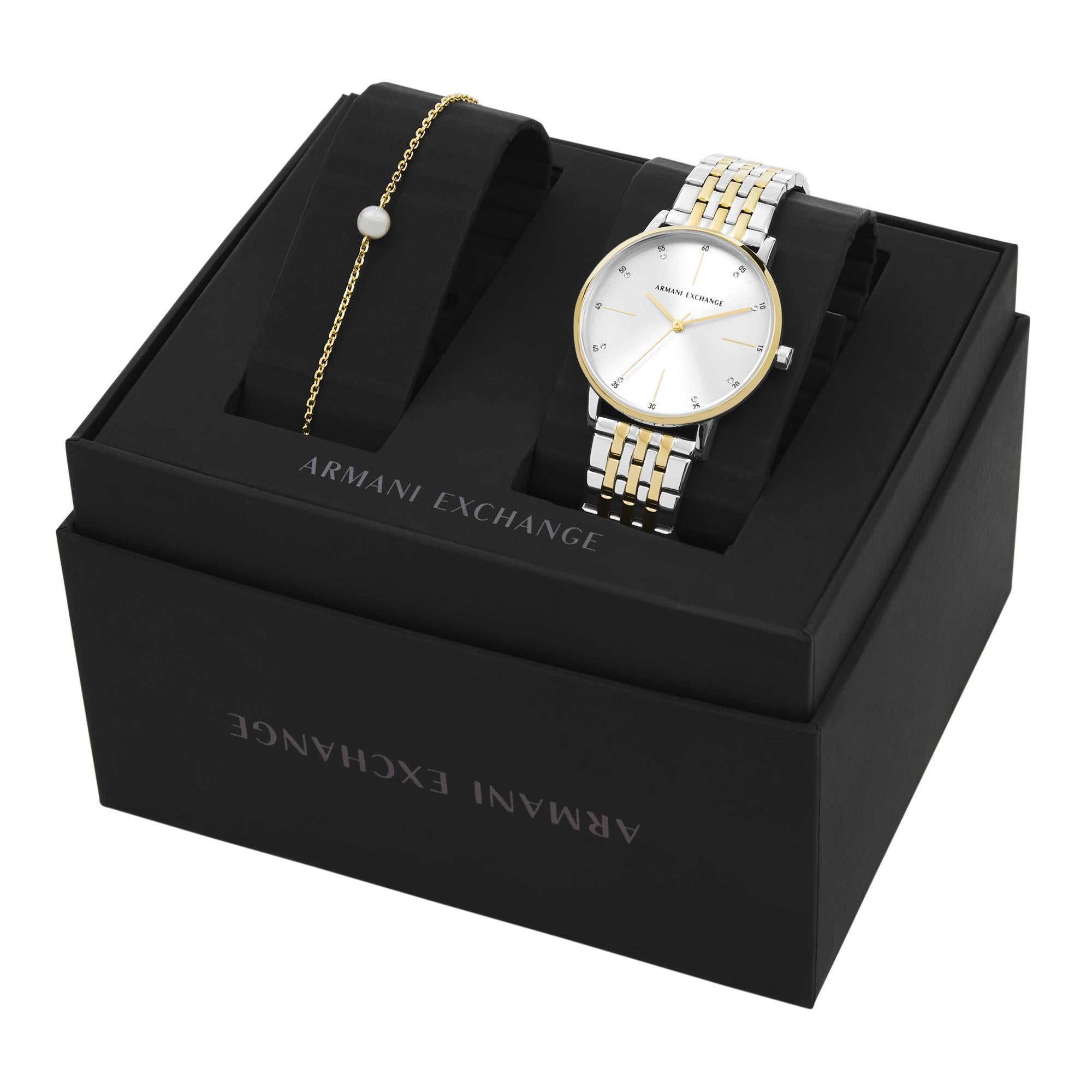 Armani Exchange Lola Quartz Two-Tone Stainless Steel Silver Dial Watch and Bracelet Set AX7156SET
