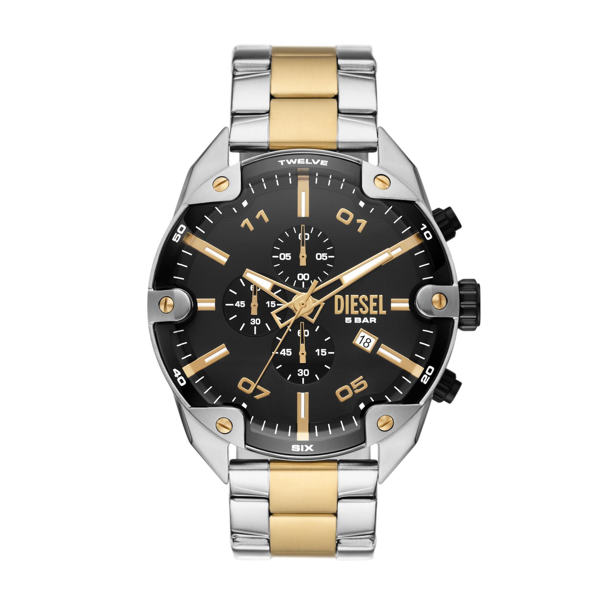 Diesel Spiked Chronograph Two-Tone Stainless Steel Black Dial Men's Watch DZ4627