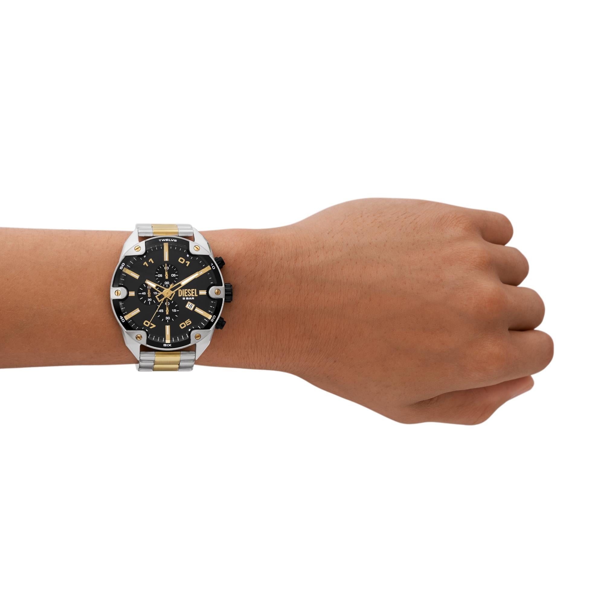 Diesel Spiked Chronograph Two-Tone Stainless Steel Black Dial Men's Watch DZ4627