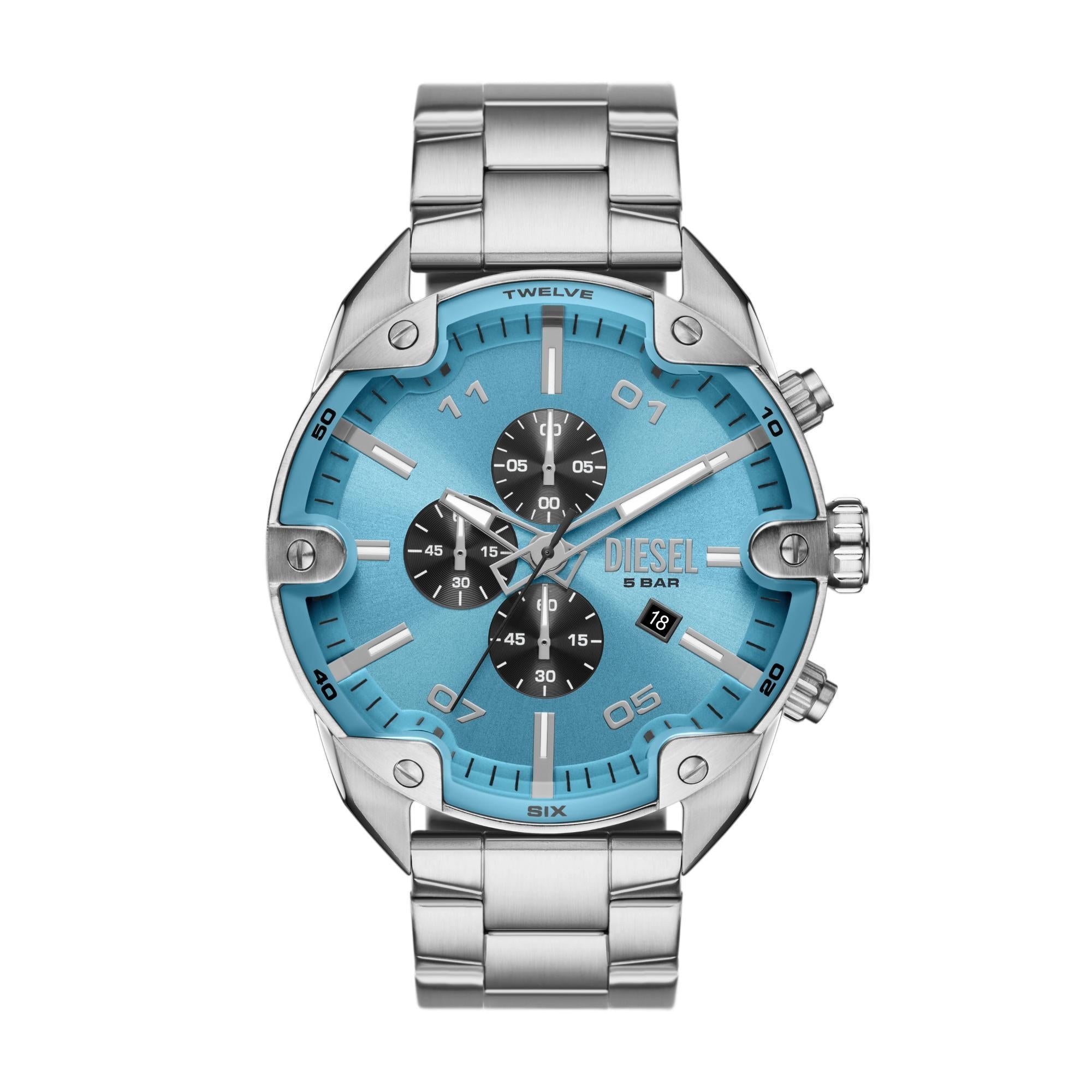 Diesel Spiked Chronograph Stainless Steel Blue Dial Men's Watch DZ4655