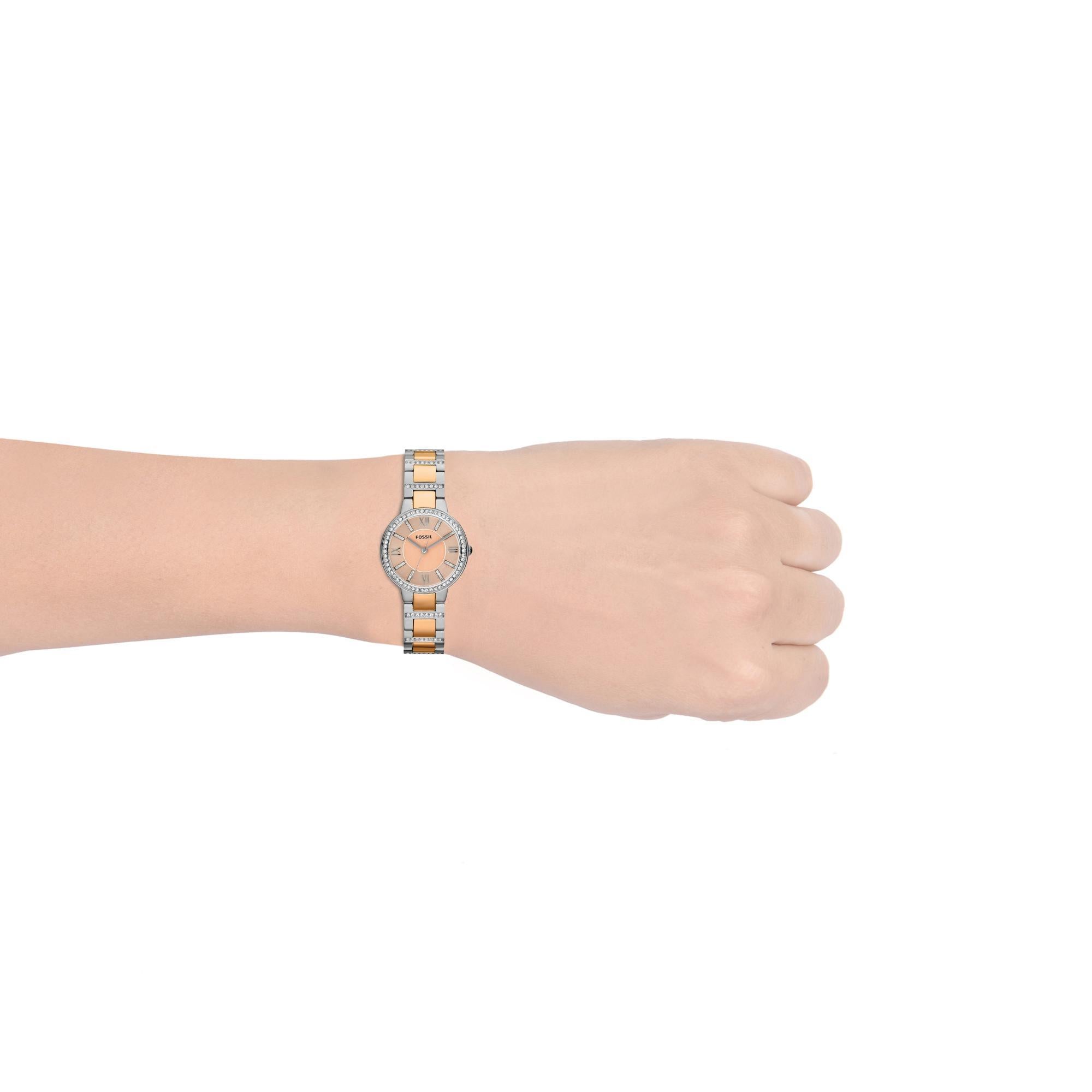 Fossil Virginia Two-Tone Stainless Steel Rose Gold Dial Women's Watch ES3405