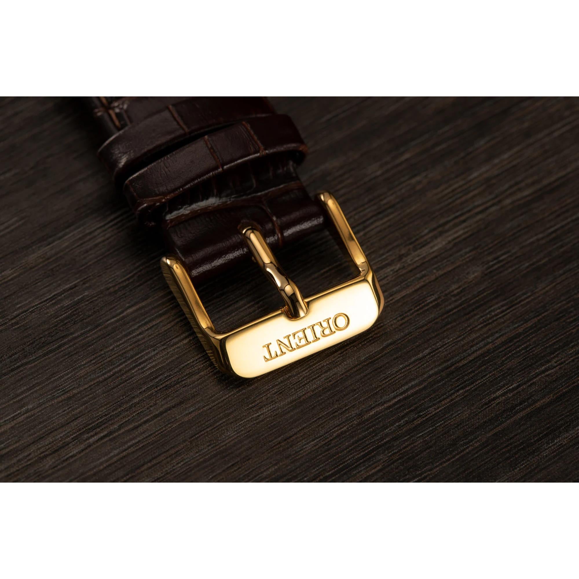 Orient Bambino Open Heart Cream Dial Brown Leather Strap Men’s Watch RA-AG0003S30B