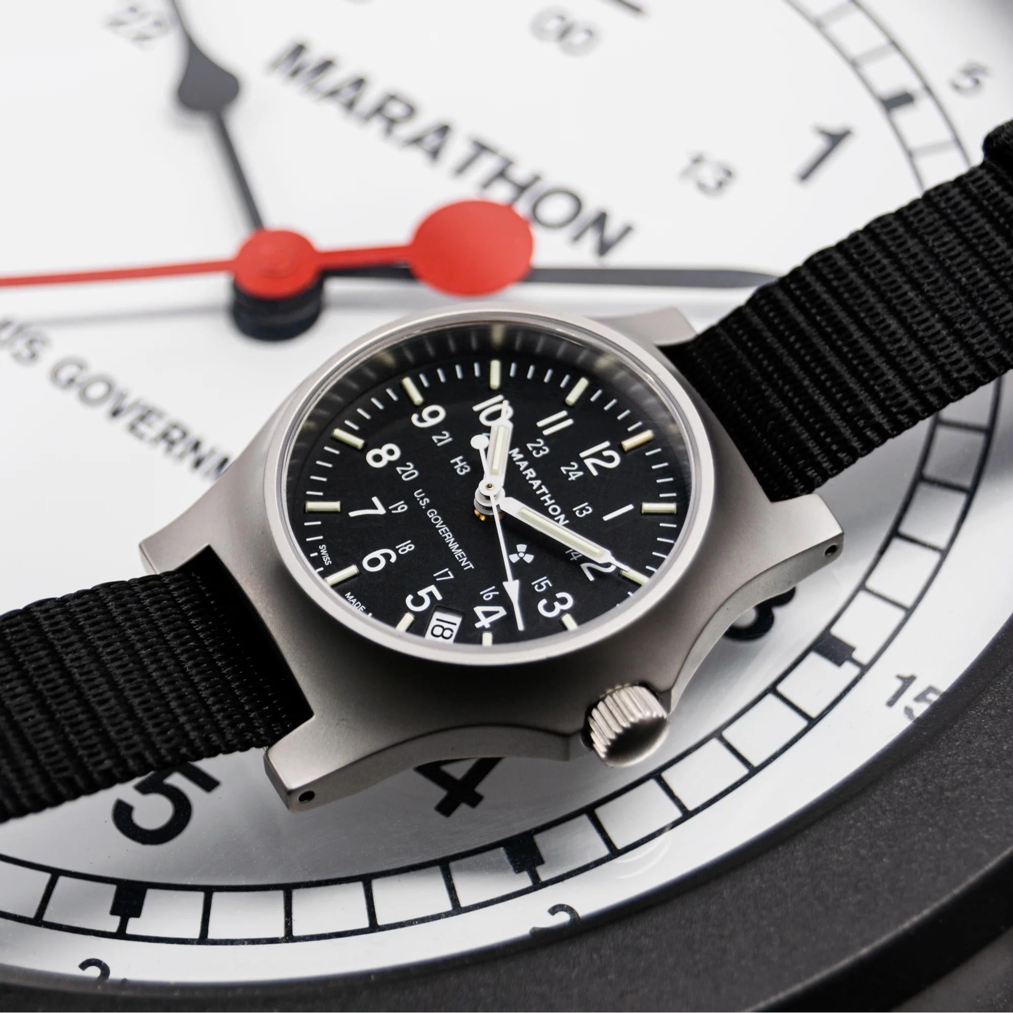 Marathon GPQ-D Officer's Date Quartz Black Dial Men's Watch WW194015SS-0001