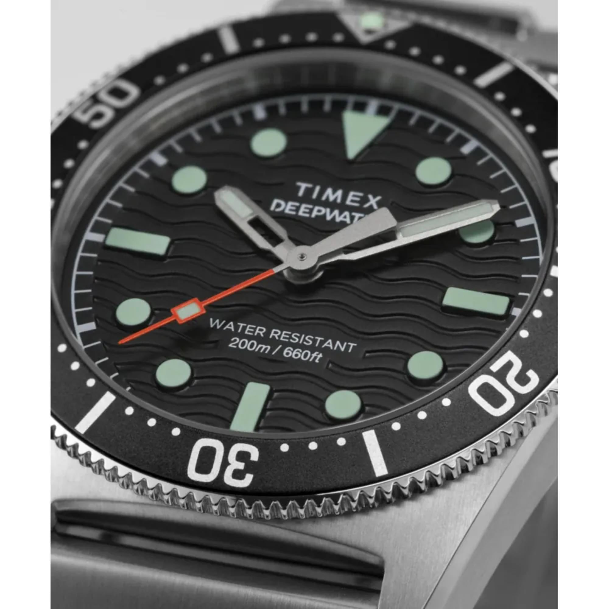 Timex Deep Water Black Dial Stainless Steel Strap Men’s Watch TW2W95200