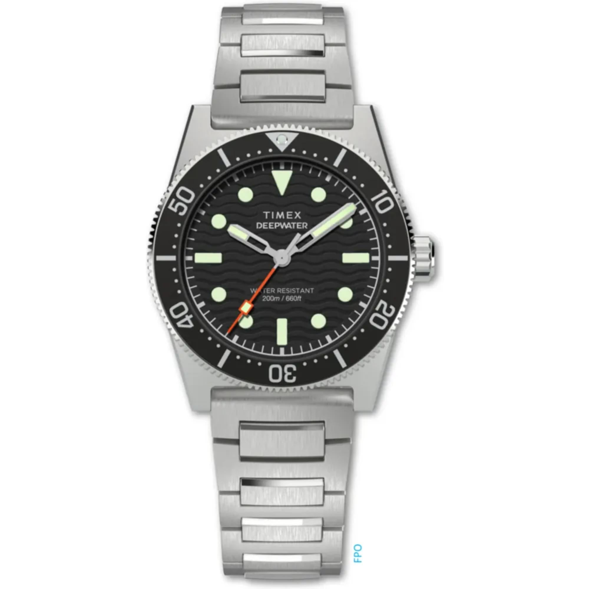Timex Deep Water Black Dial Stainless Steel Strap Men’s Watch TW2W95200