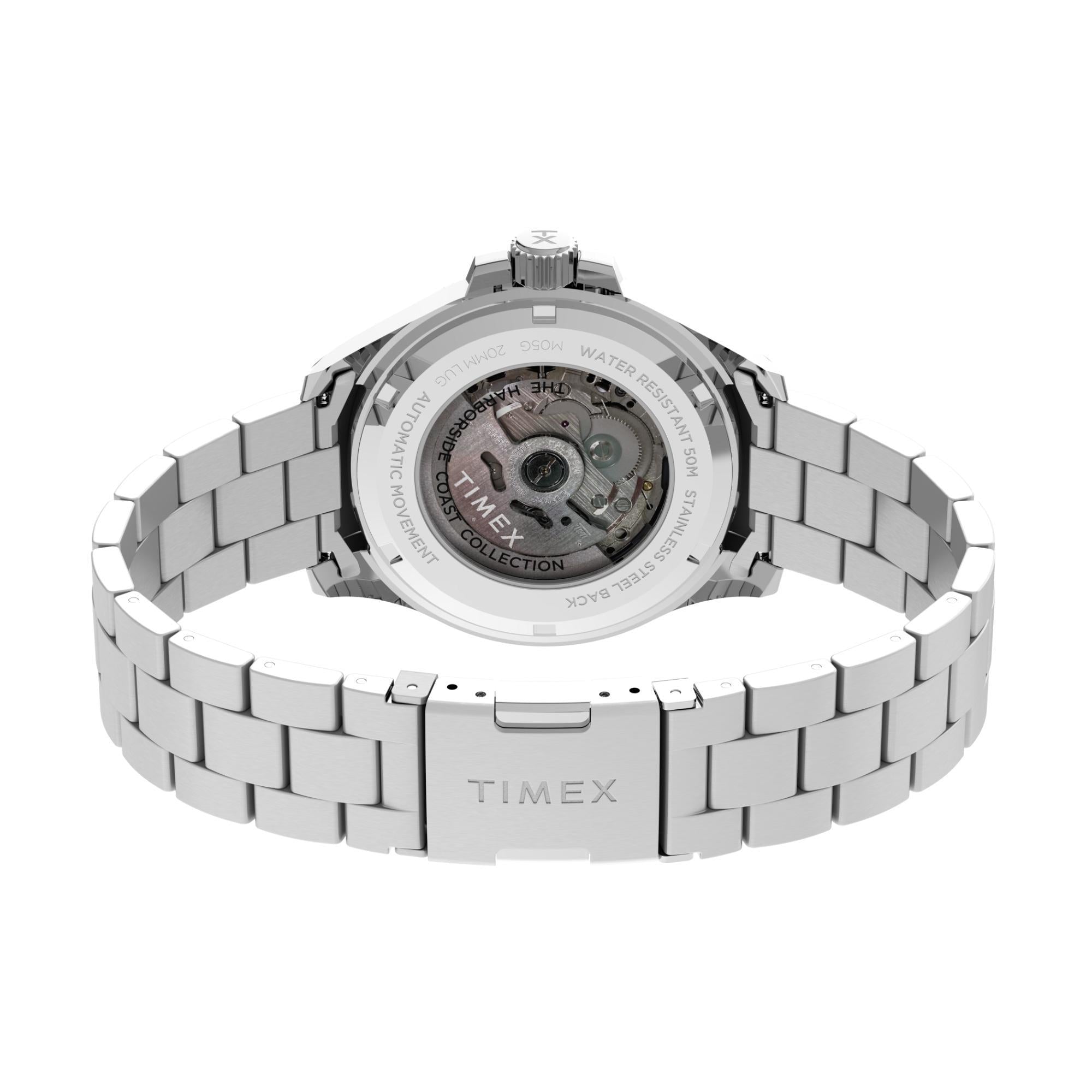 Timex Harborside Coast Automatic Silver-Tone Blue Dial with Red and Blue TR Bracelet Men's Watch TW2V72100