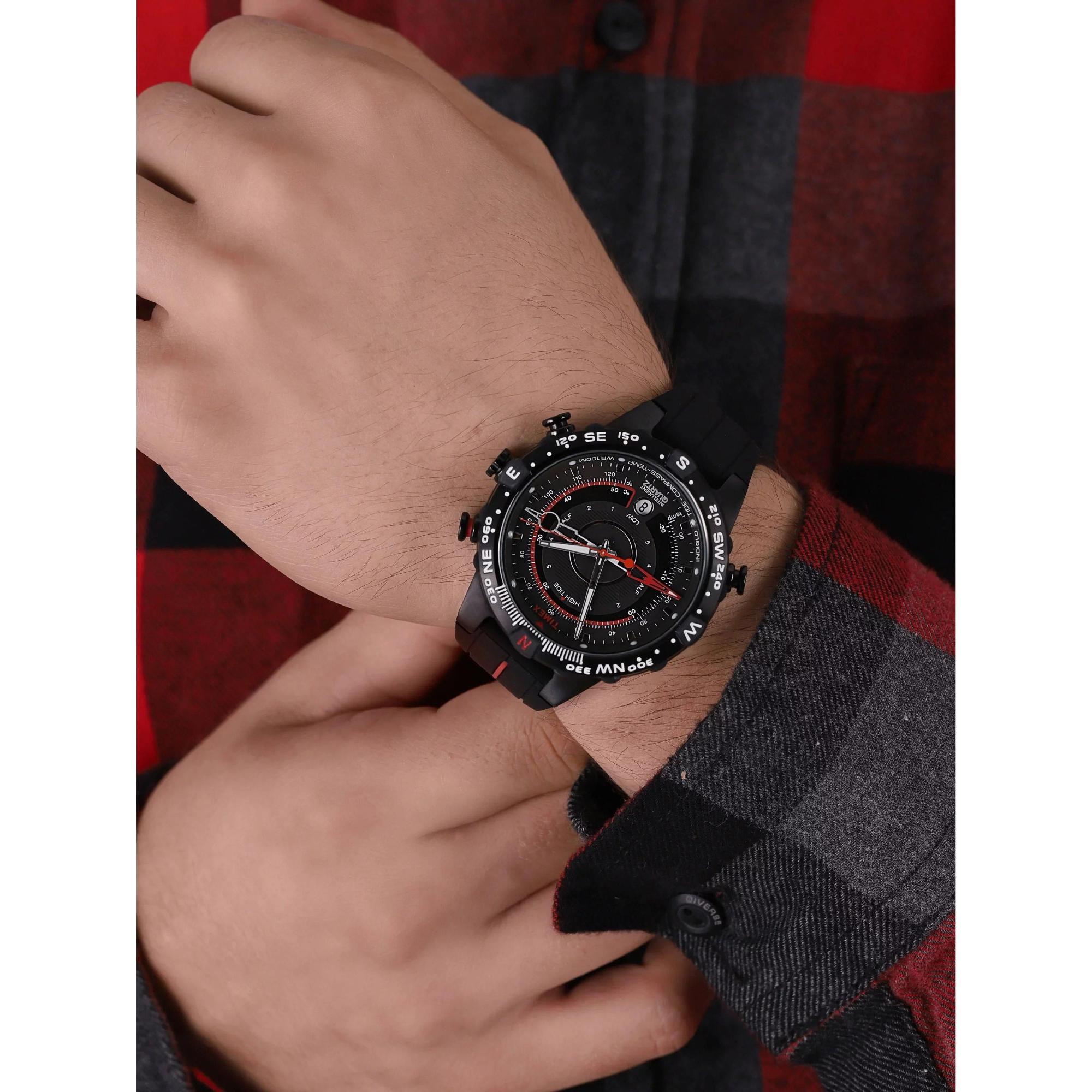 Timex IQ Tide Temp Compass Black Dial Rubber Strap Men’s Watch T2N720