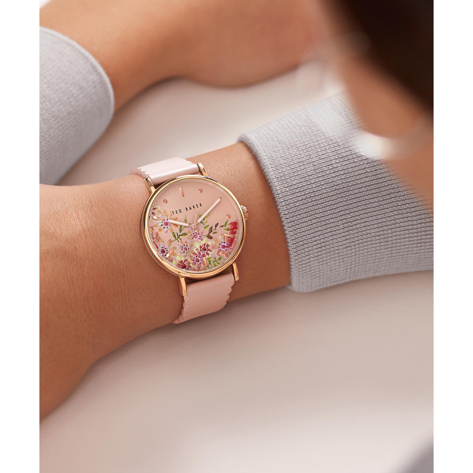 Ted Baker Ladies Multifunction Pink Dial Leather Strap Watch BKPPHS238